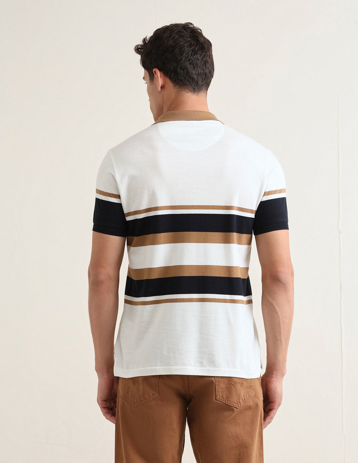 Horizontal Striped Slim Fit Polo Shirt Beige - U.S. Polo Assn. India | Large