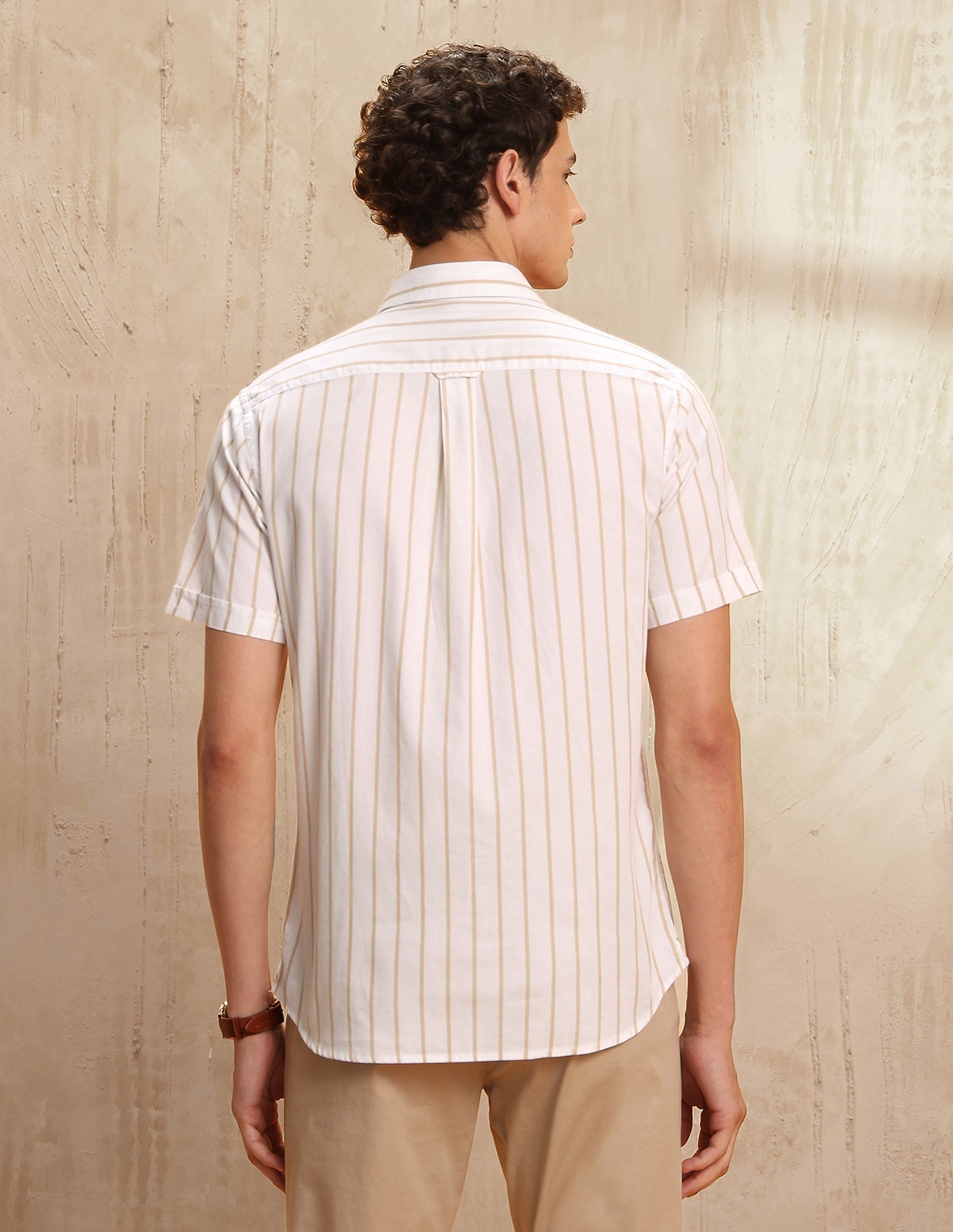 Tailored Fit Vertical Striped Shirt Beige - U.S. POLO ASSN. | Large