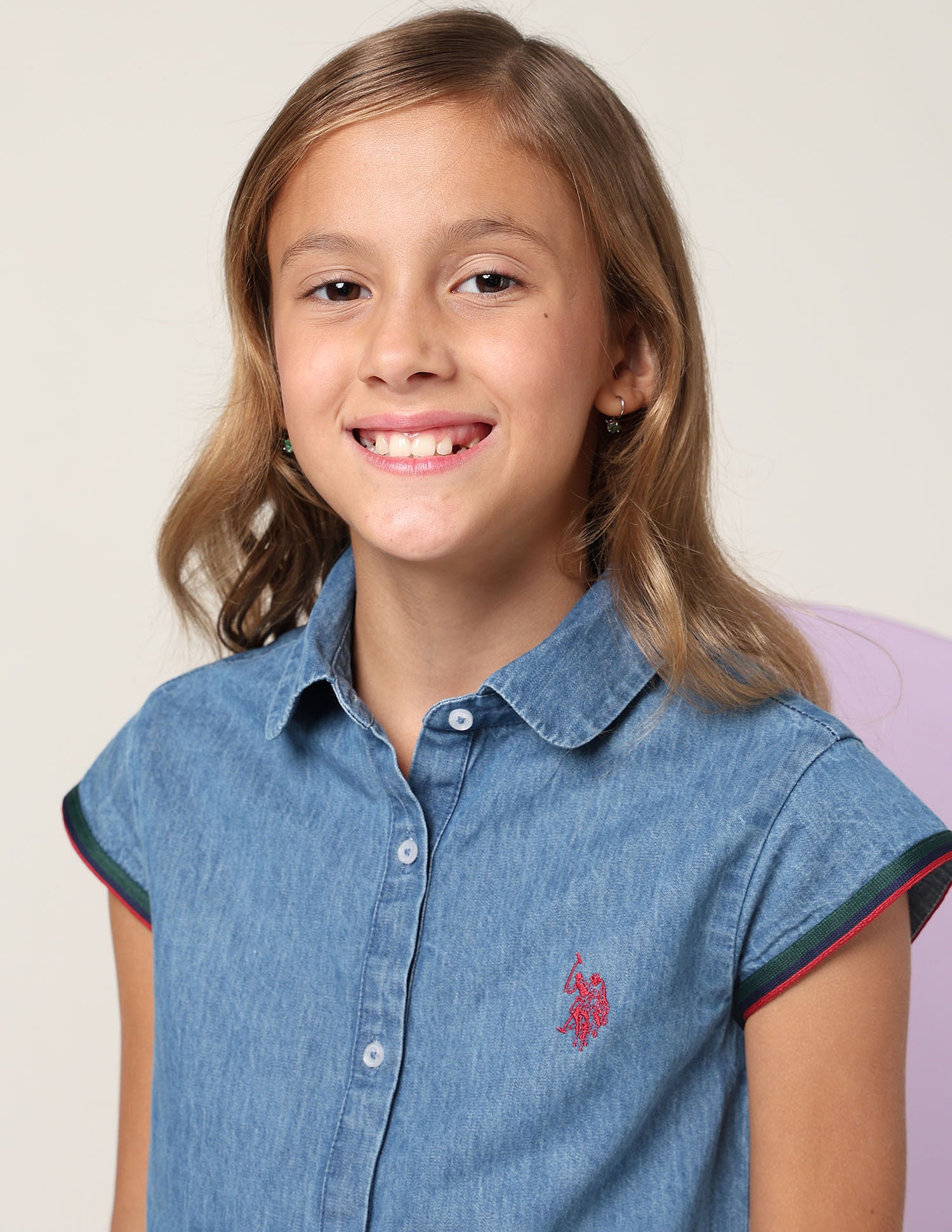 Girls Denim Solid Co-Ords Blue - U.S. POLO ASSN. | Large