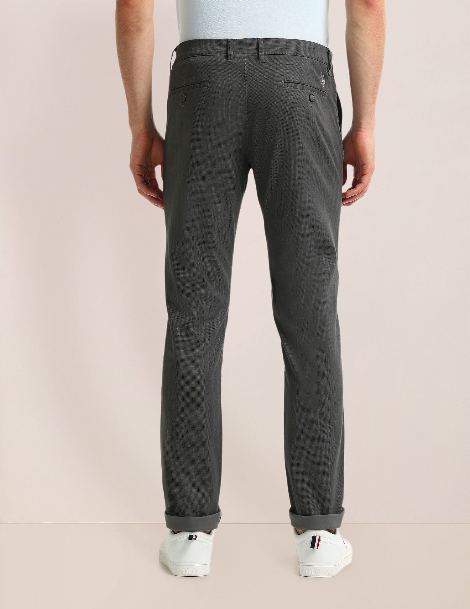 Denver Slim Fit Textured Trousers Charcoal-Grey - U.S. Polo Assn. India | Large