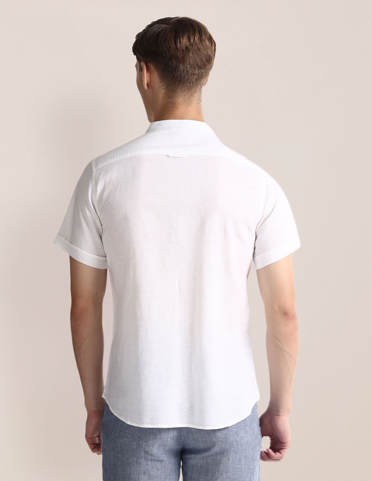 Mandarin Collar Linen Blend Shirt White - U.S. Polo Assn. India | Large