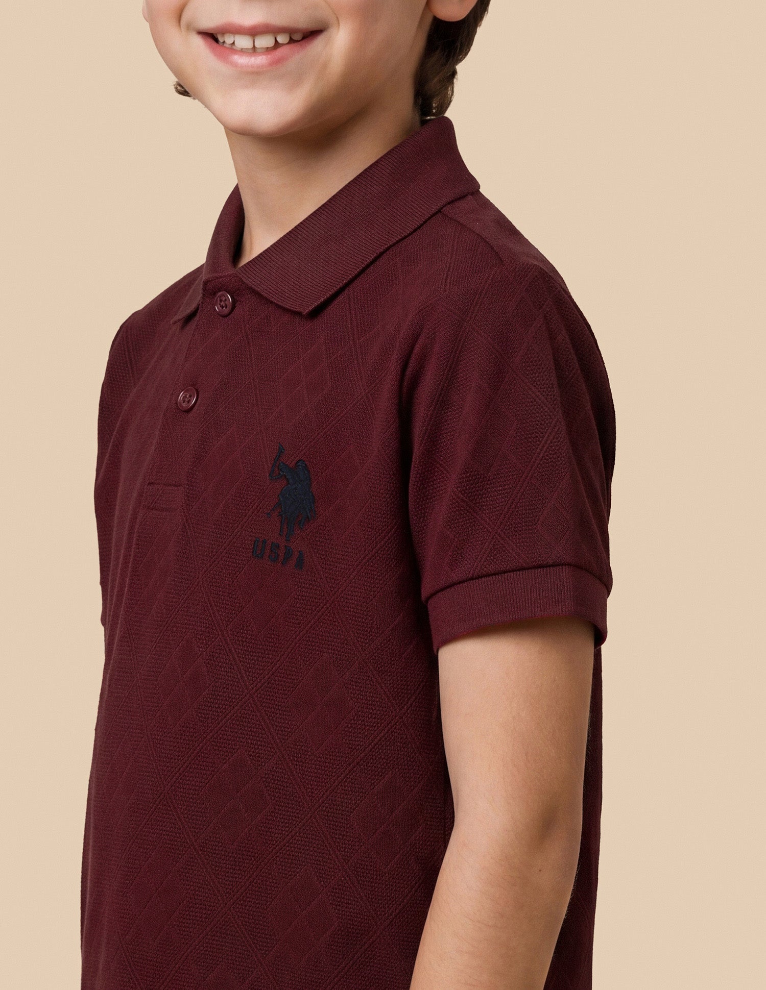 Geometric Self Design Regular Fit Polo Shirt Dark Red - U.S. Polo Assn. India | Large