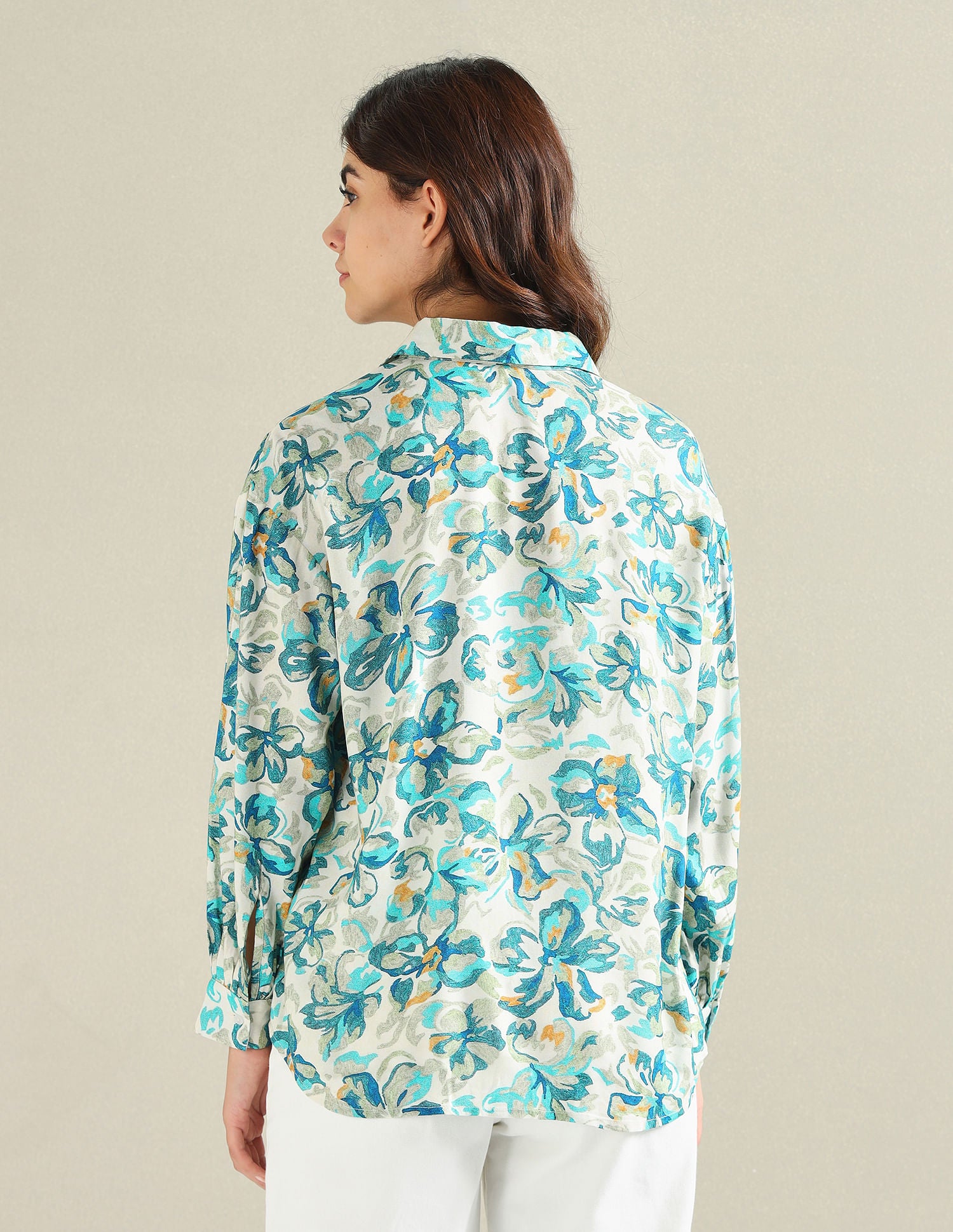 Floral Print Spread Collar Shirt Blue - U.S. POLO ASSN. | Large