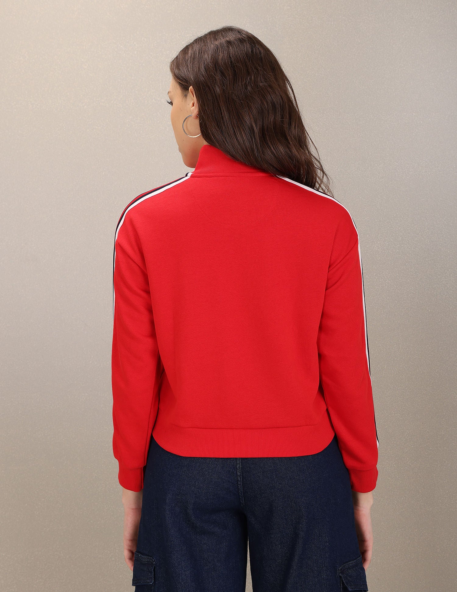High Neck Striped Sleeve Brand Print Sweatshirt Red - U.S. Polo Assn. India | Large