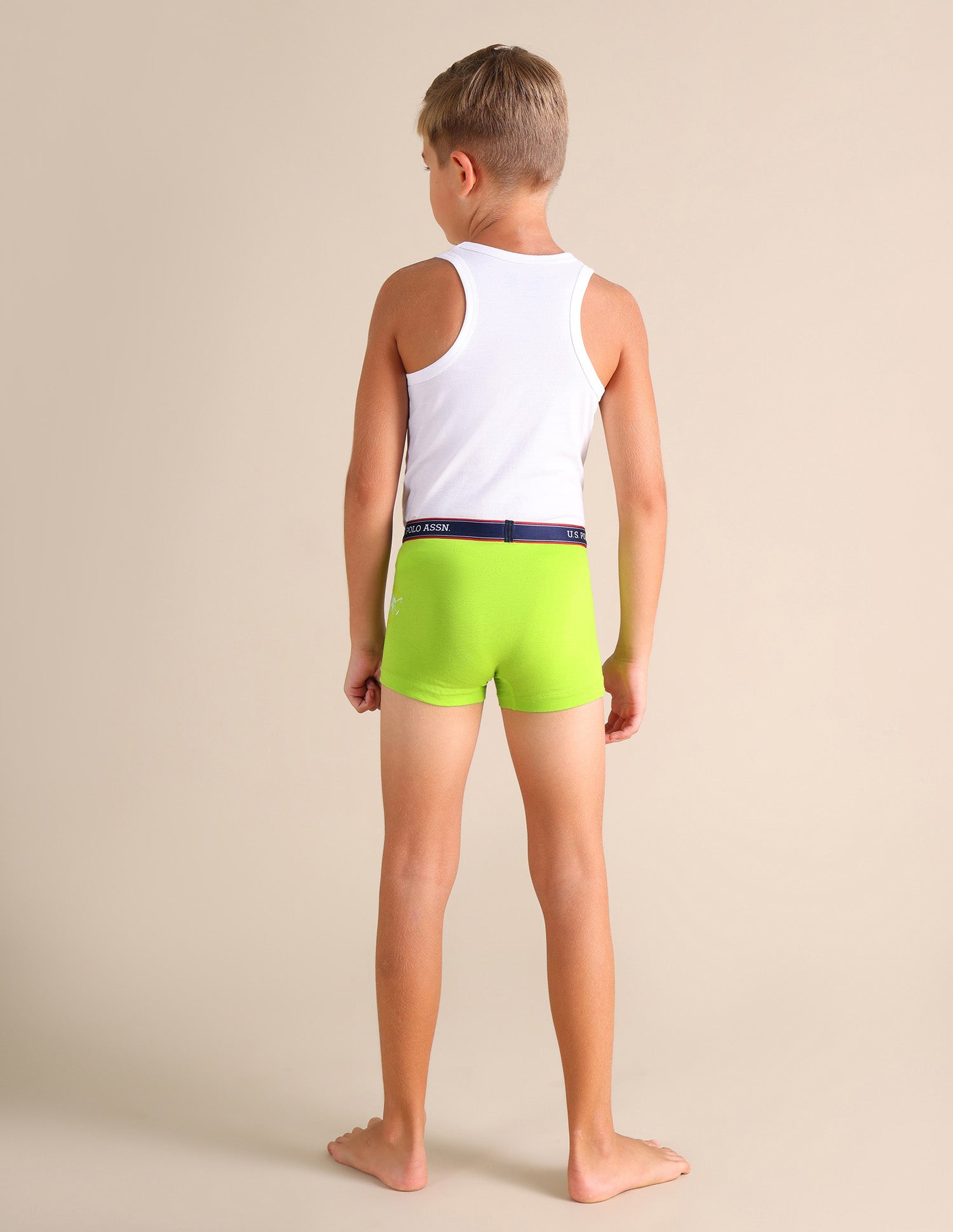 Solid Cotton Spandex EKT03 Trunks - Pack Of 2 Lime Green and Beige - U.S. POLO ASSN. | Large