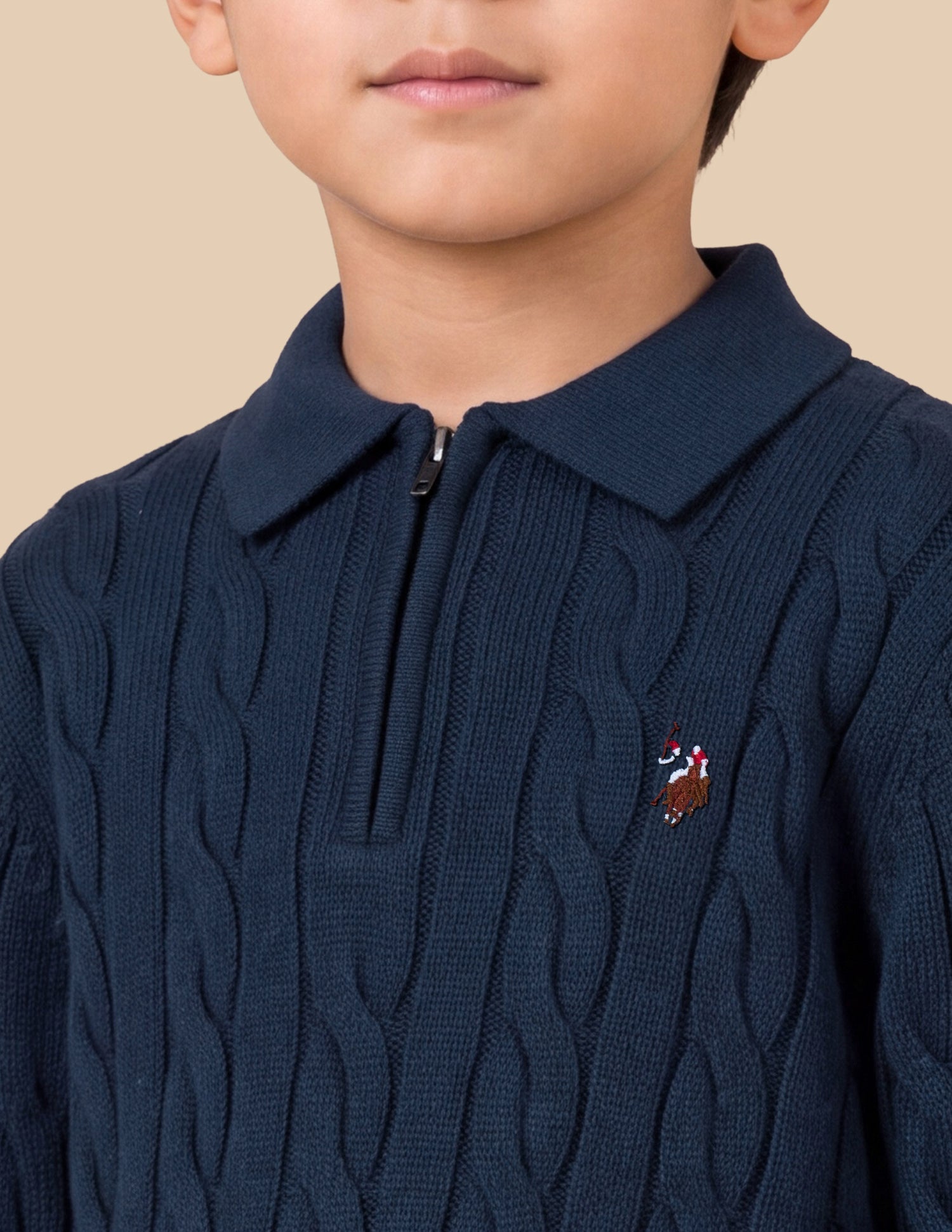 Cable Patterned Knit Regular Fit Sweater Grey Melang - U.S. Polo Assn. India | Large