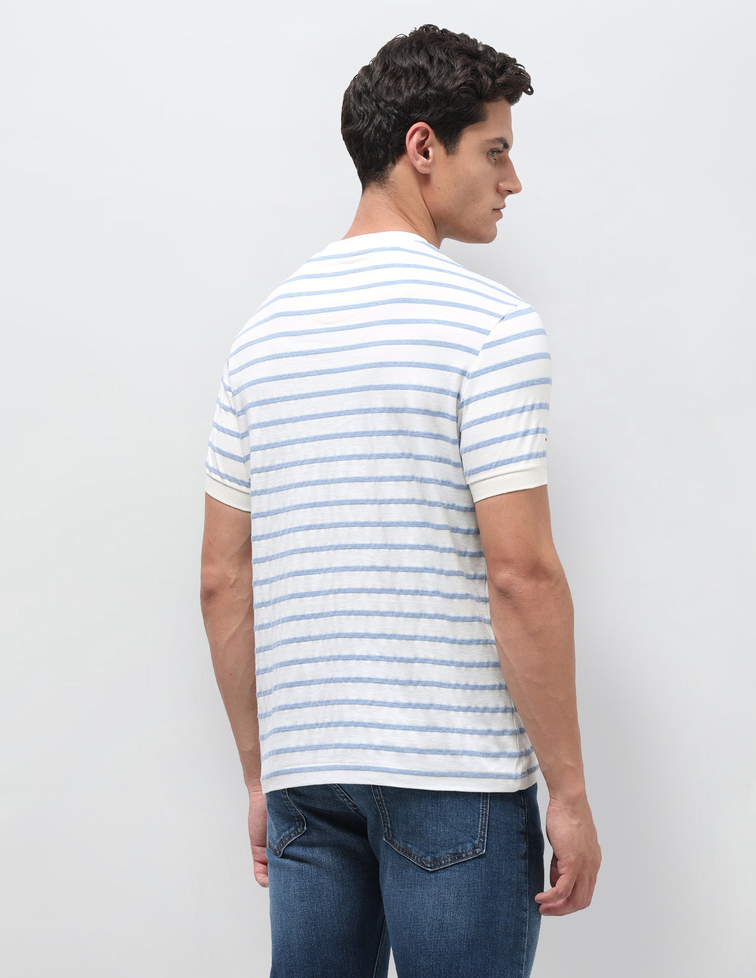 Horizontal Striped Slim Fit T-Shirt Blue Melange - U.S. Polo Assn. India | Large