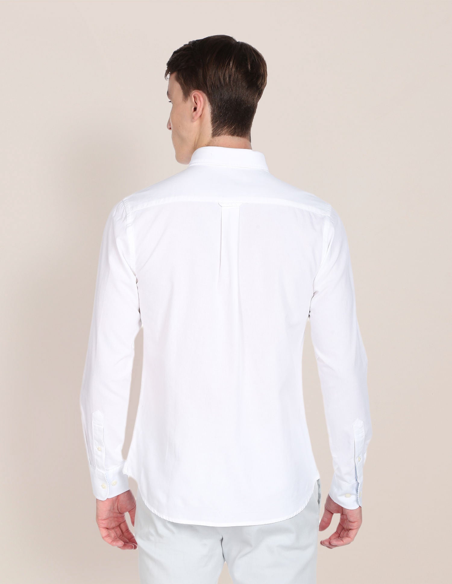 Buy Men Men White Solid Twill Weave Casual Shirt Polo