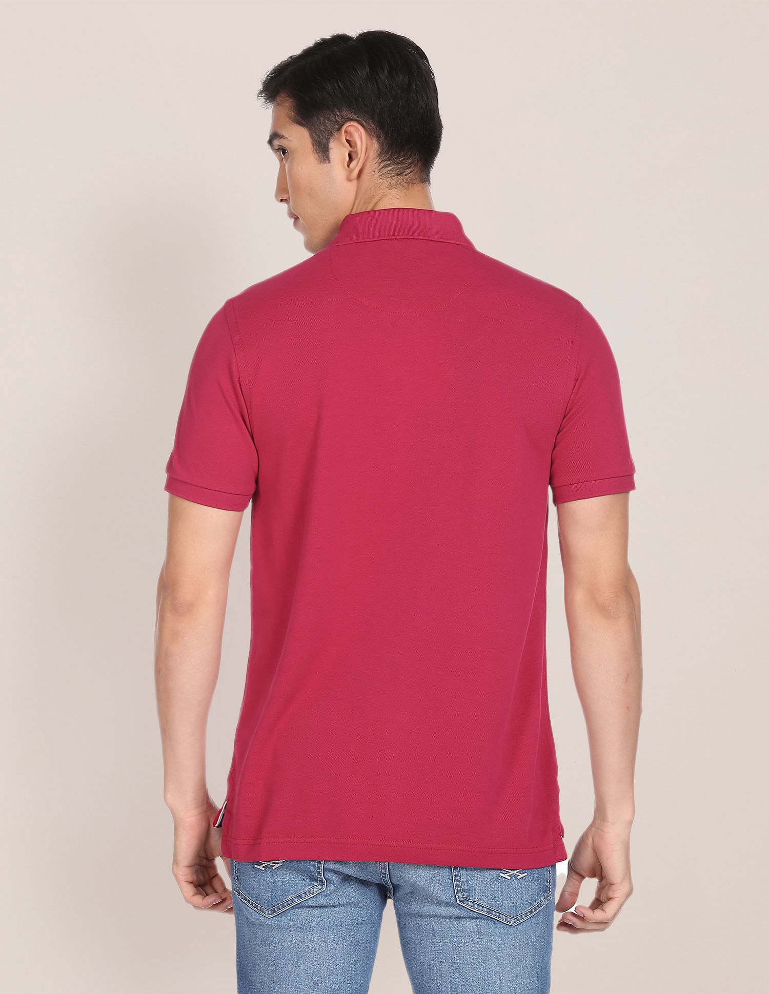 Ribbed Collar Solid Polo Shirt Magenta - U.S. POLO ASSN. | Large