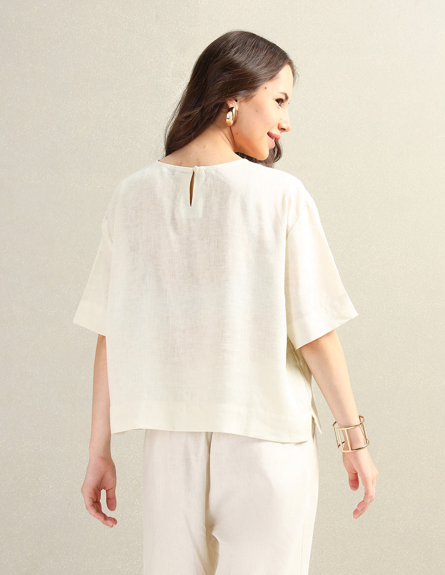 Linen Loose Fit Top Off White - U.S. Polo Assn. India | Large