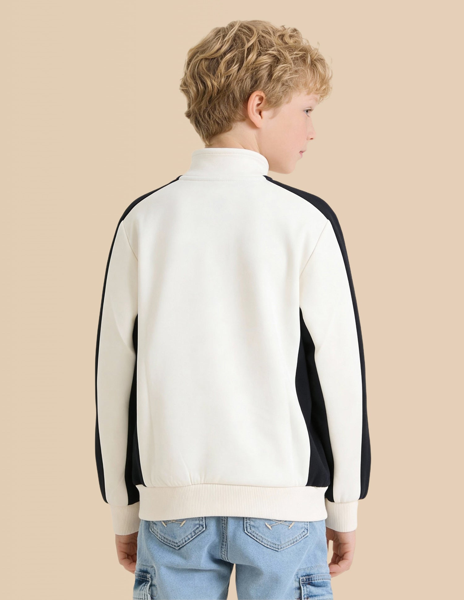 Boys Colour Blocked Regular Fit Sweatshirt Off White - U.S. Polo Assn. India | Large