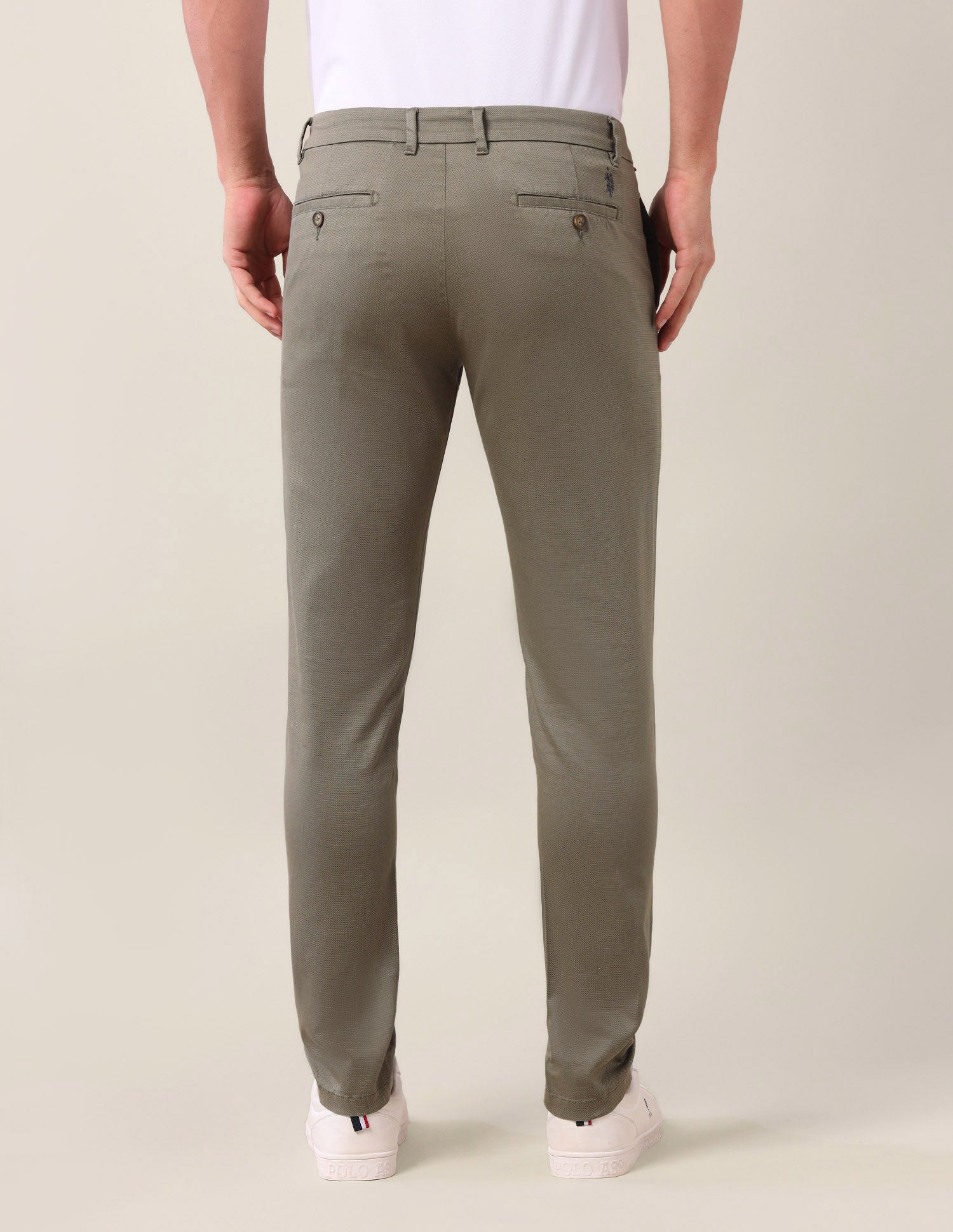 Austin Slim Fit Solid Trousers Olive - U.S. Polo Assn. India | Large
