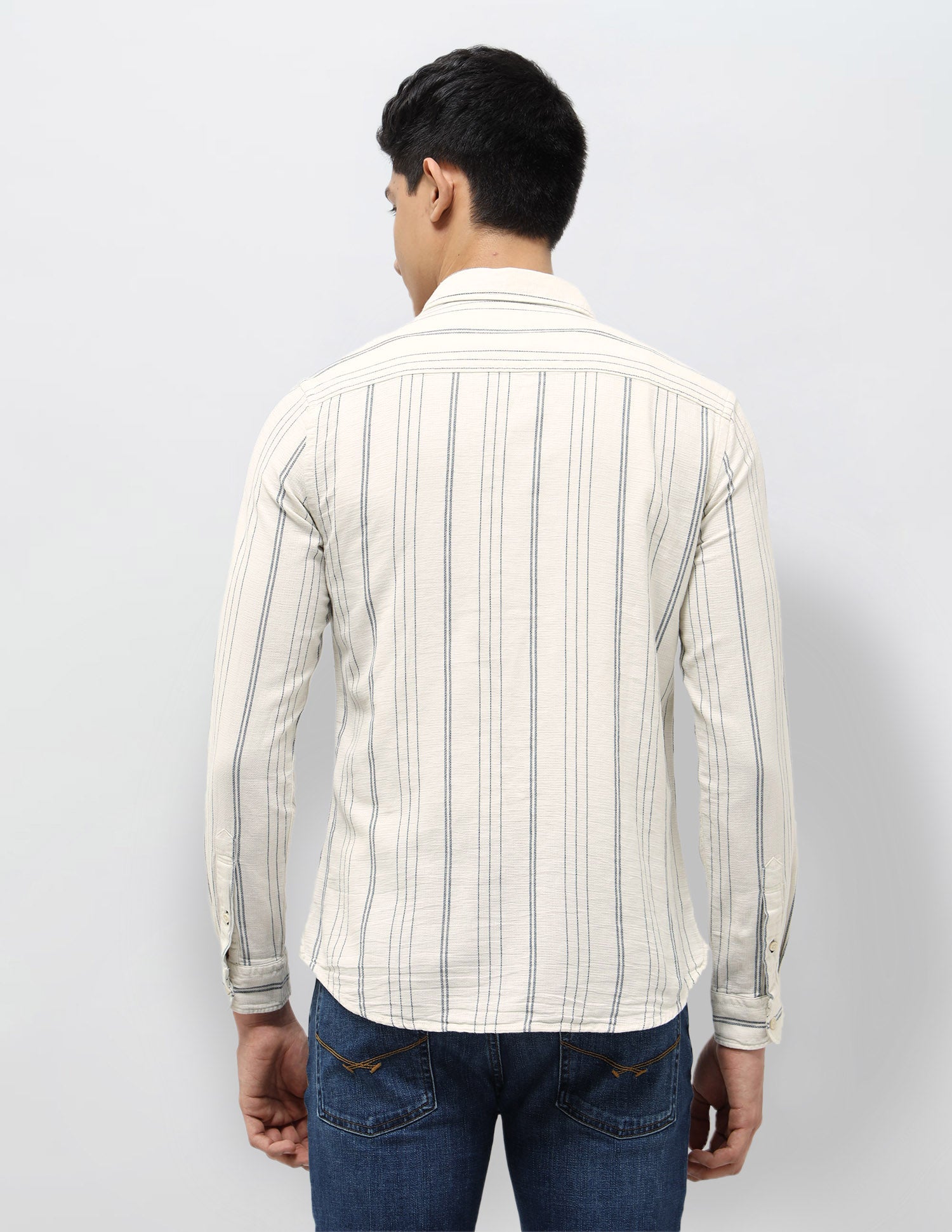 Vertical Striped Regular Fit Shirt Off White - U.S. Polo Assn. India | Large