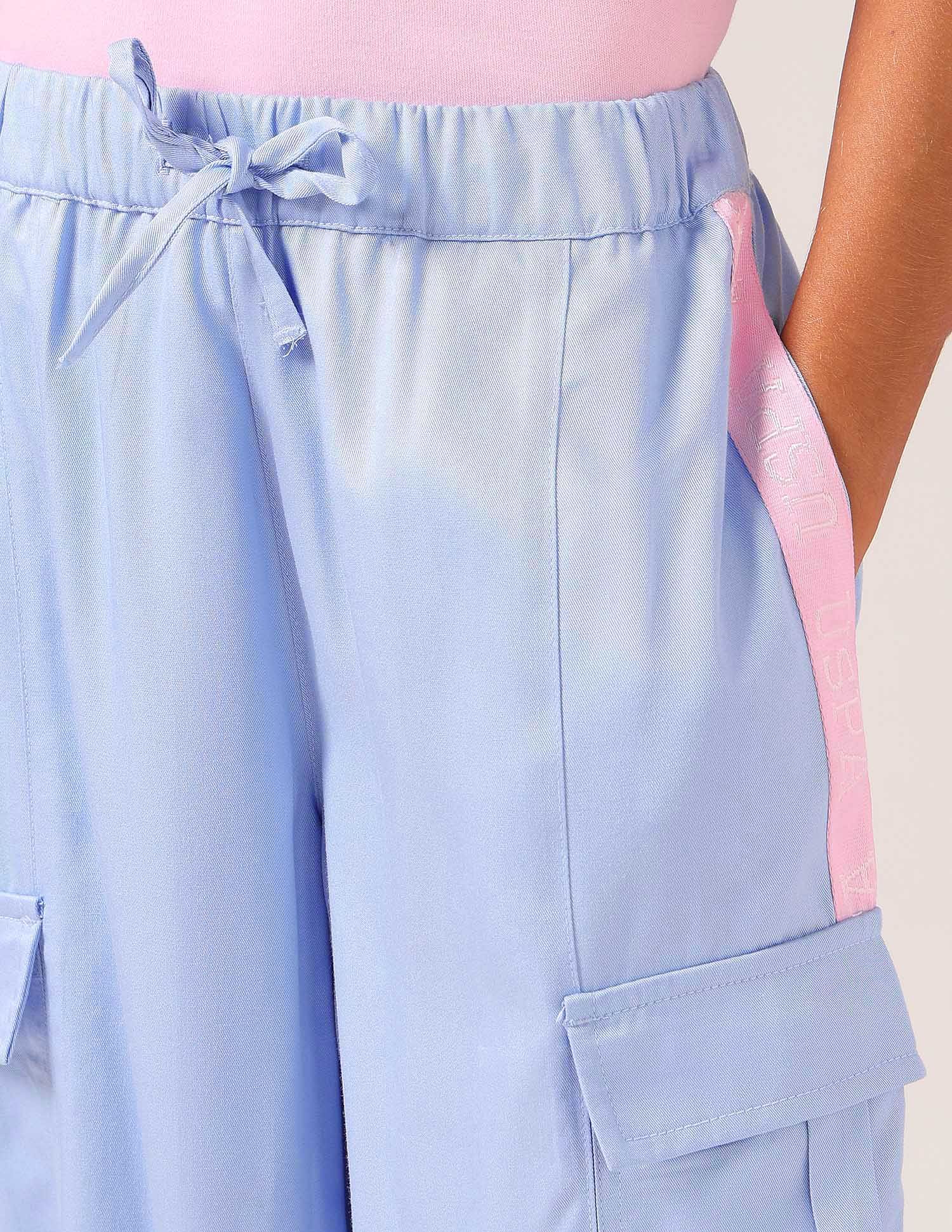 Girls Wide Leg Fit Cargo Trousers Light Blue - U.S. POLO ASSN. | Large