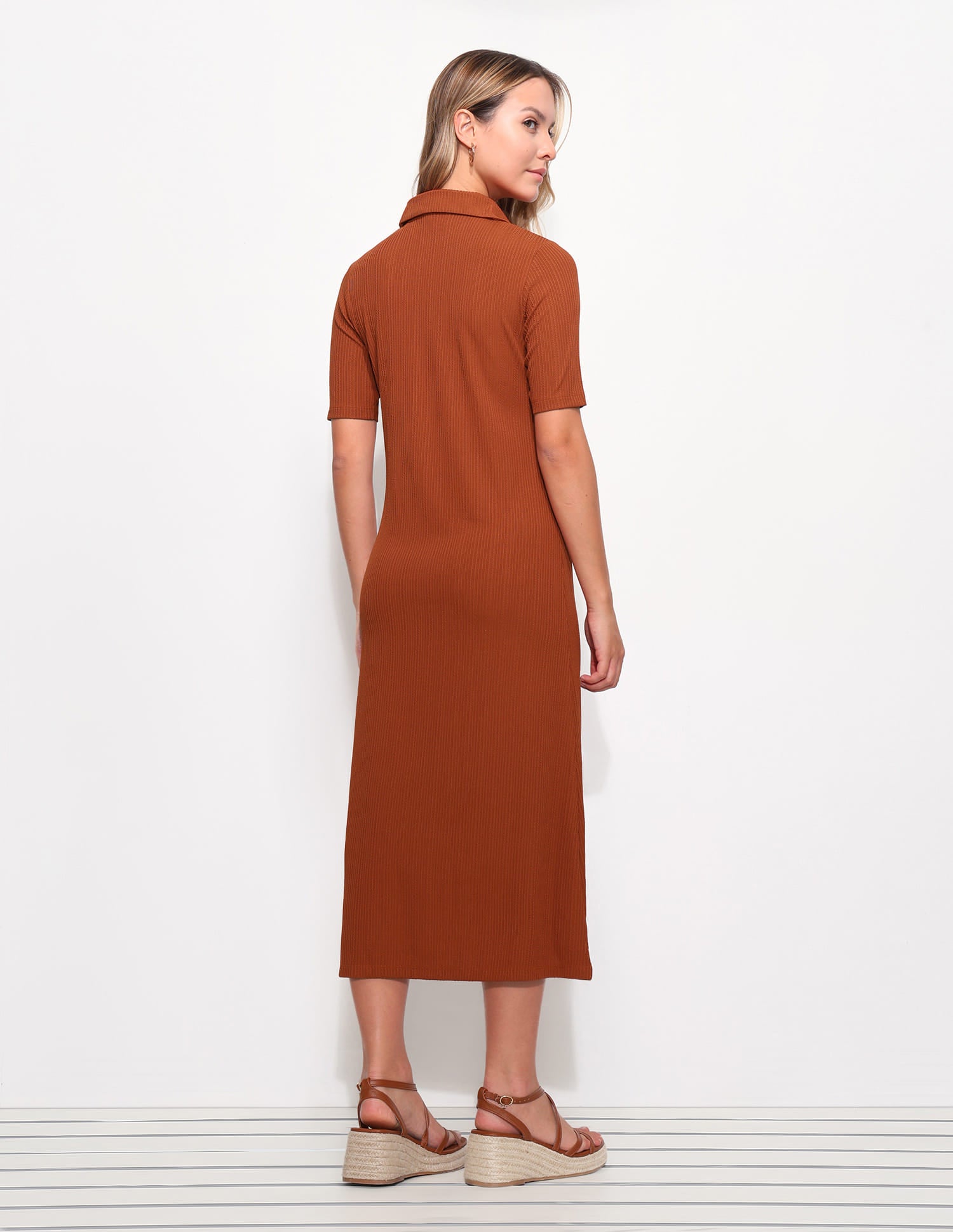 Textured Polo Midi Sheath Dress Brown - U.S. Polo Assn. India | Large