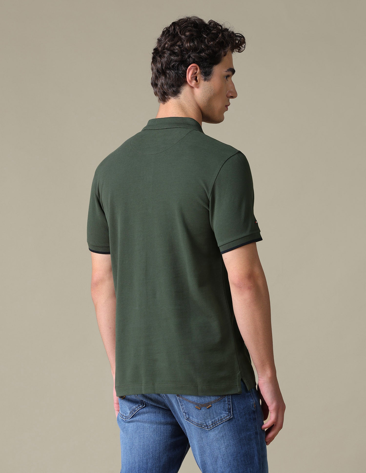Solid Slim Fit Polo Shirt Olive - U.S. Polo Assn. India | Large