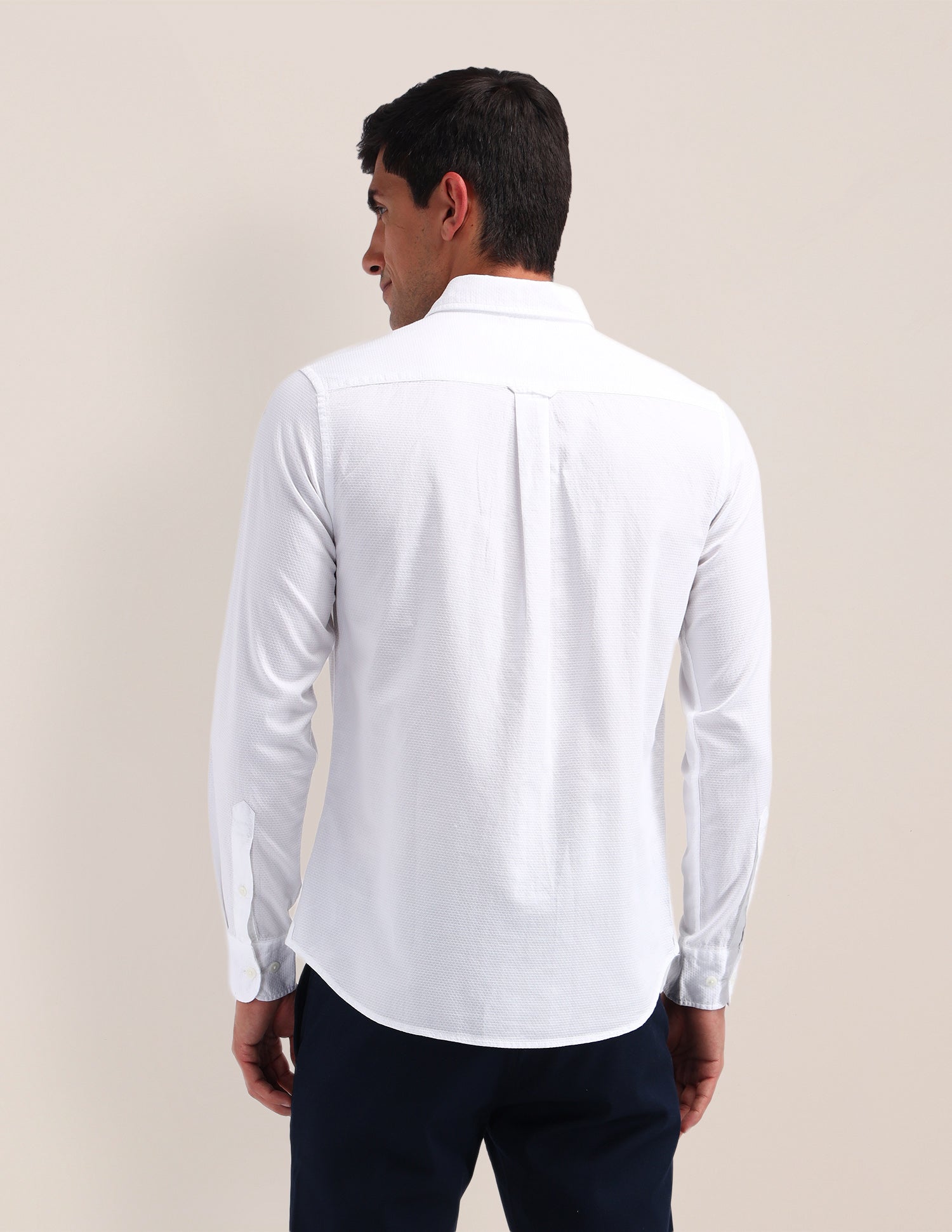 Solid Pattern Dobby Shirt White - U.S. Polo Assn. India | Large
