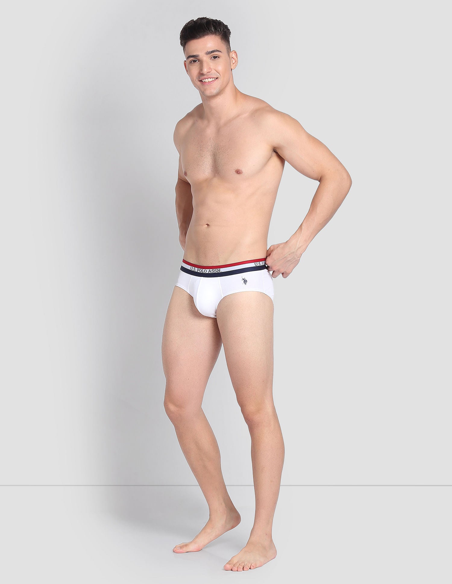 Elasticized Waist Solid EB002 Briefs  - Pack Of 3 Navy, White And Black - U.S. POLO ASSN. | Large