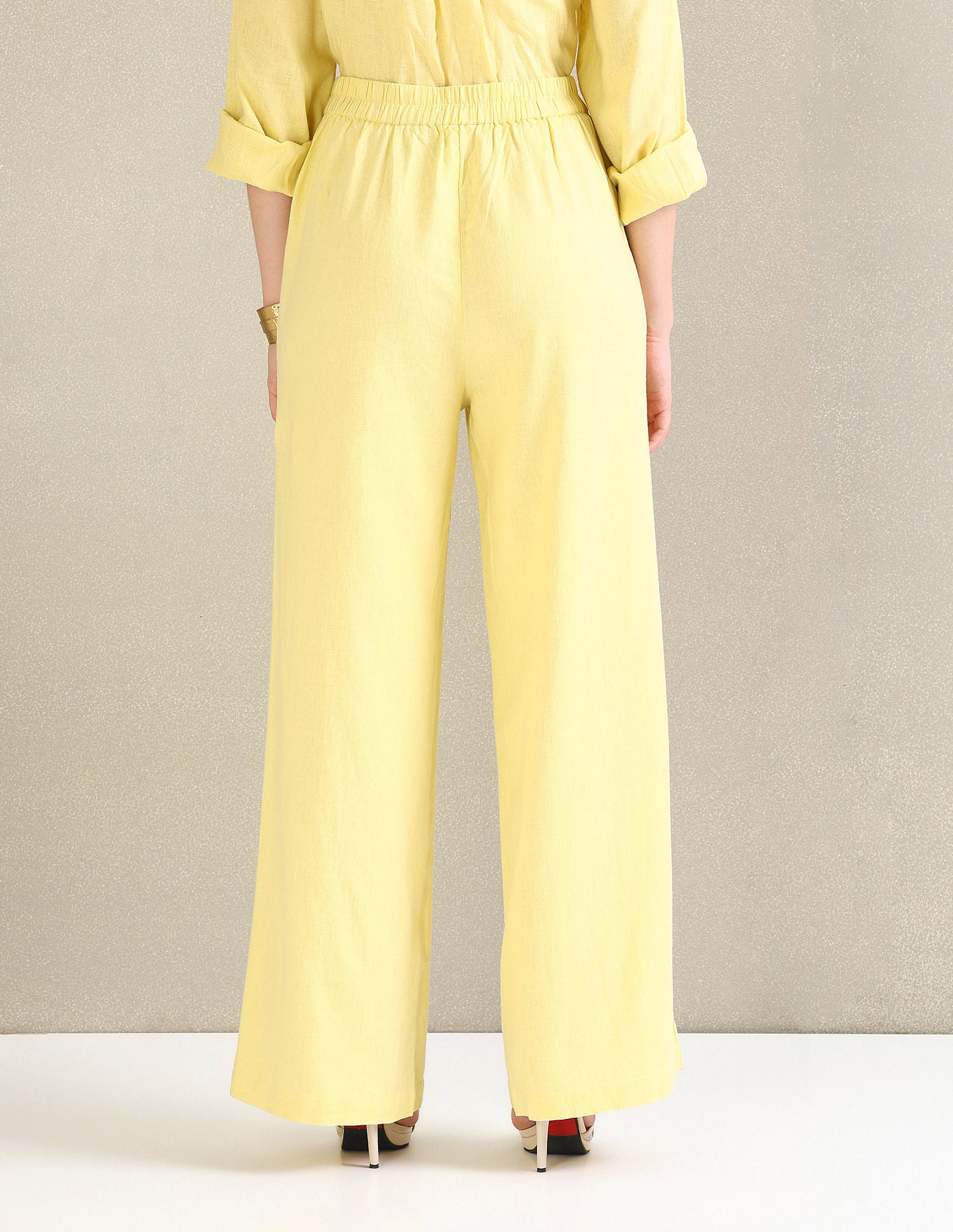 Linen Wide Leg Trousers Yellow - U.S. Polo Assn. India | Large