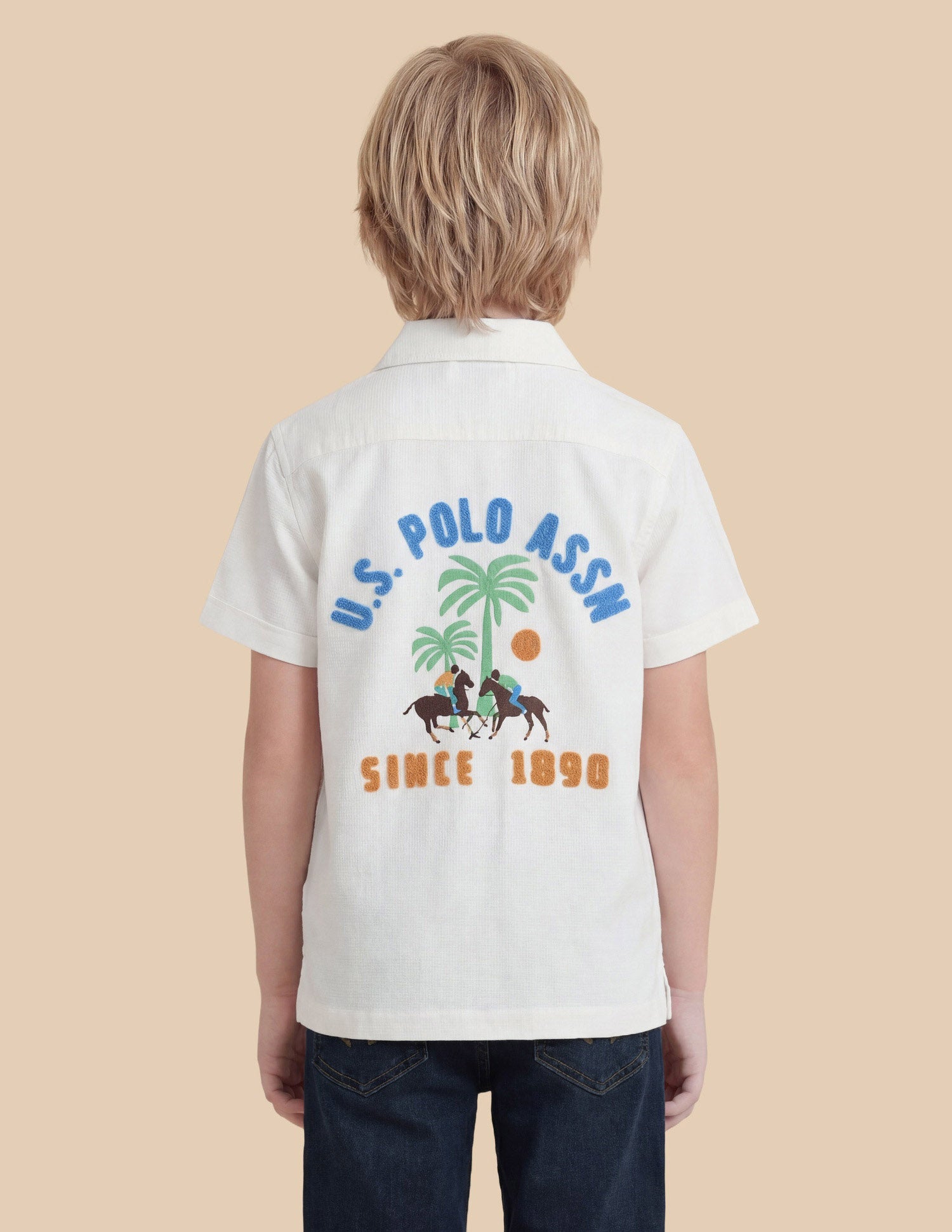 Boys Textured Graphic Brand Appliqued Shirt White - U.S. Polo Assn. India | Large