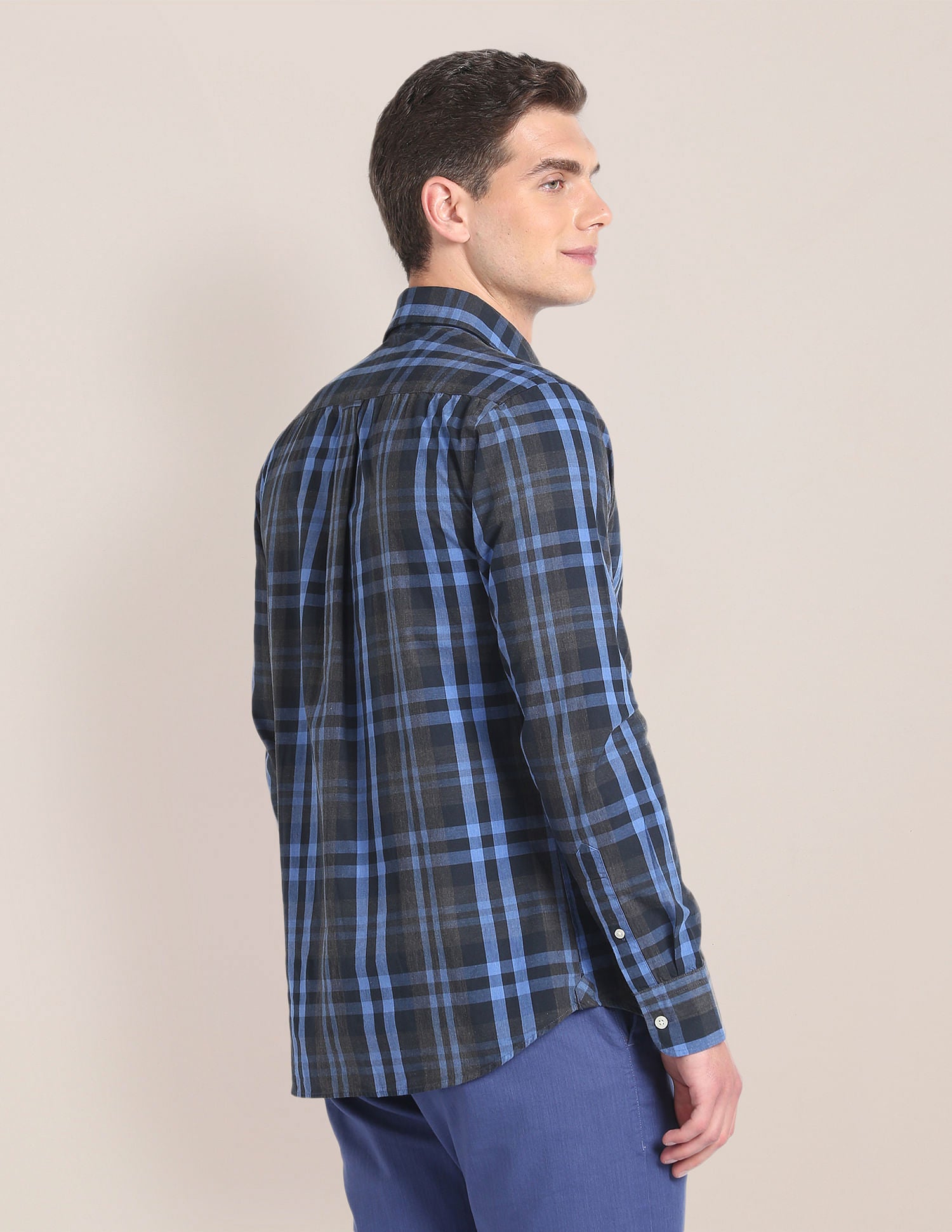 Tartan Check Cotton Shirt Dark Grey and Blue - U.S. Polo Assn. India | Large