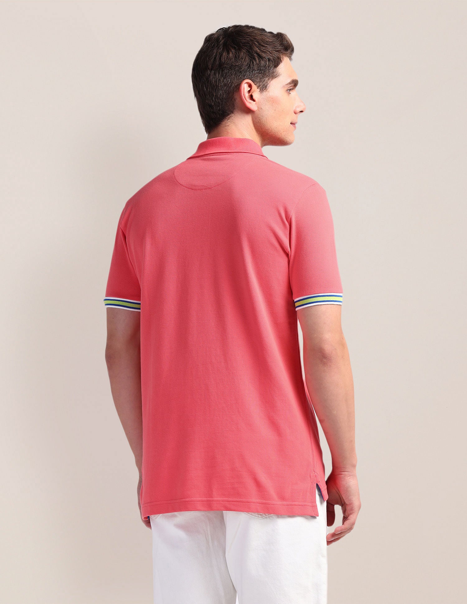 Tipped Sleeve Hem Slim Polo Shirt Peach - U.S. Polo Assn. India | Large