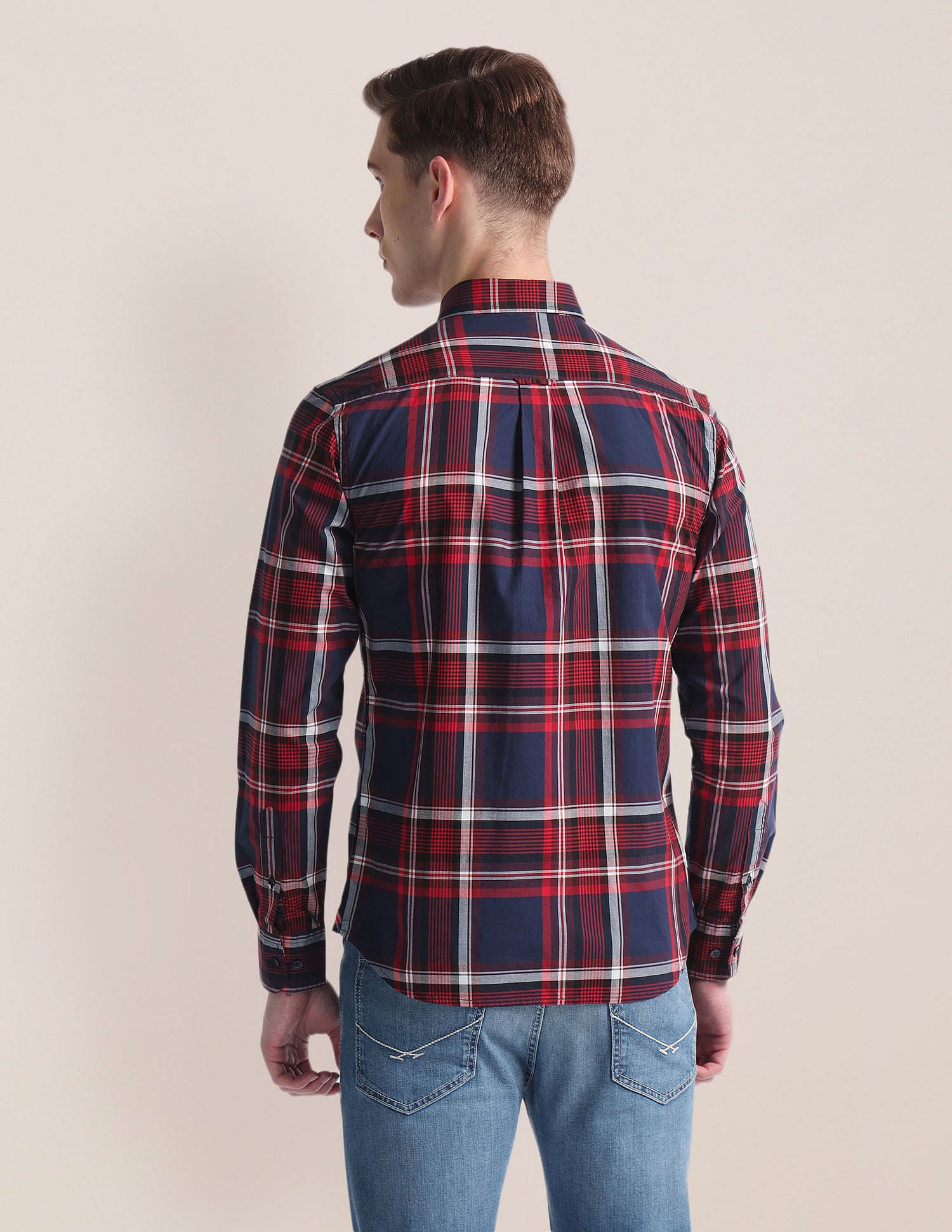 Tartan Check Premium Cotton Shirt Navy and Red - U.S. Polo Assn. India | Large