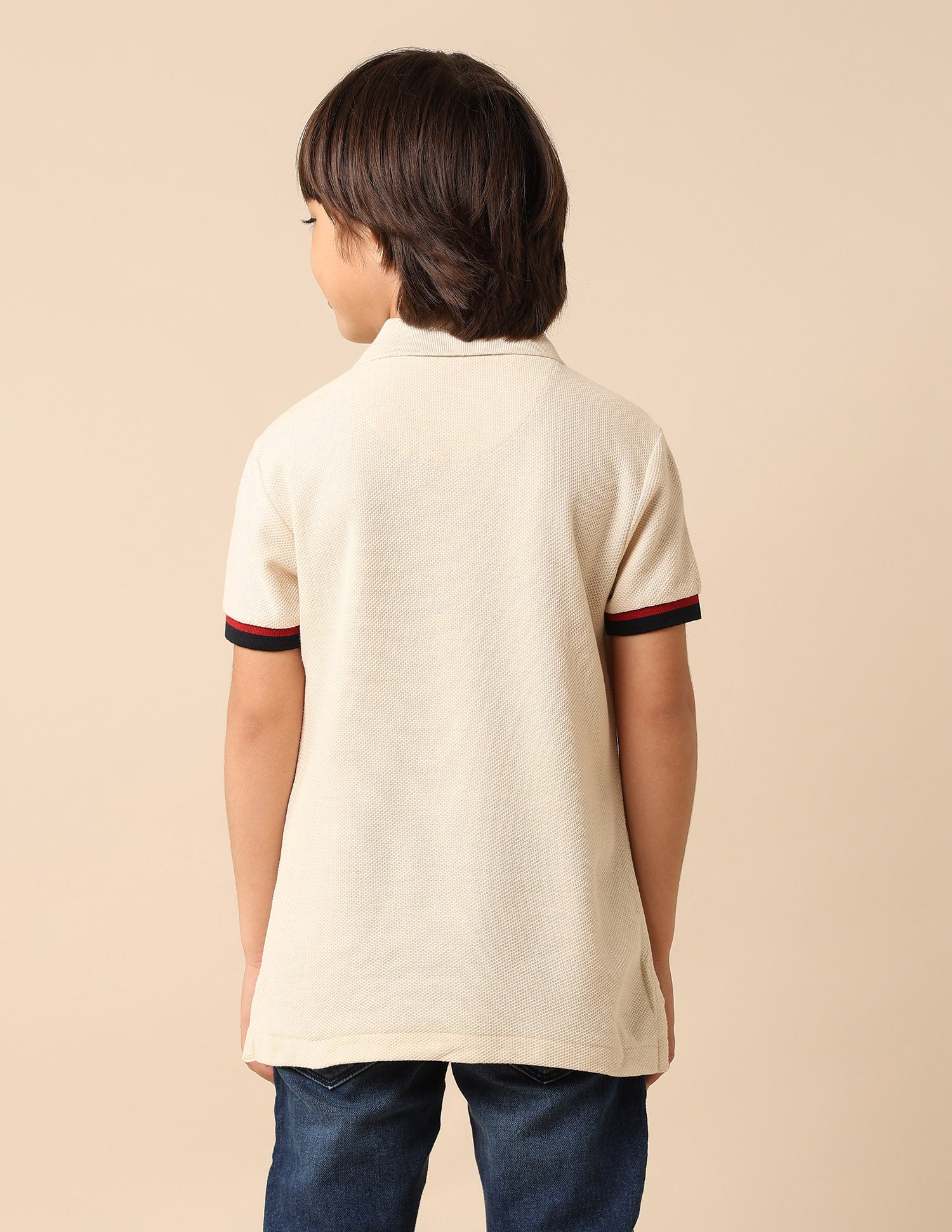 Boys Textured Pure Cotton Polo Shirt Beige - U.S. POLO ASSN. | Large