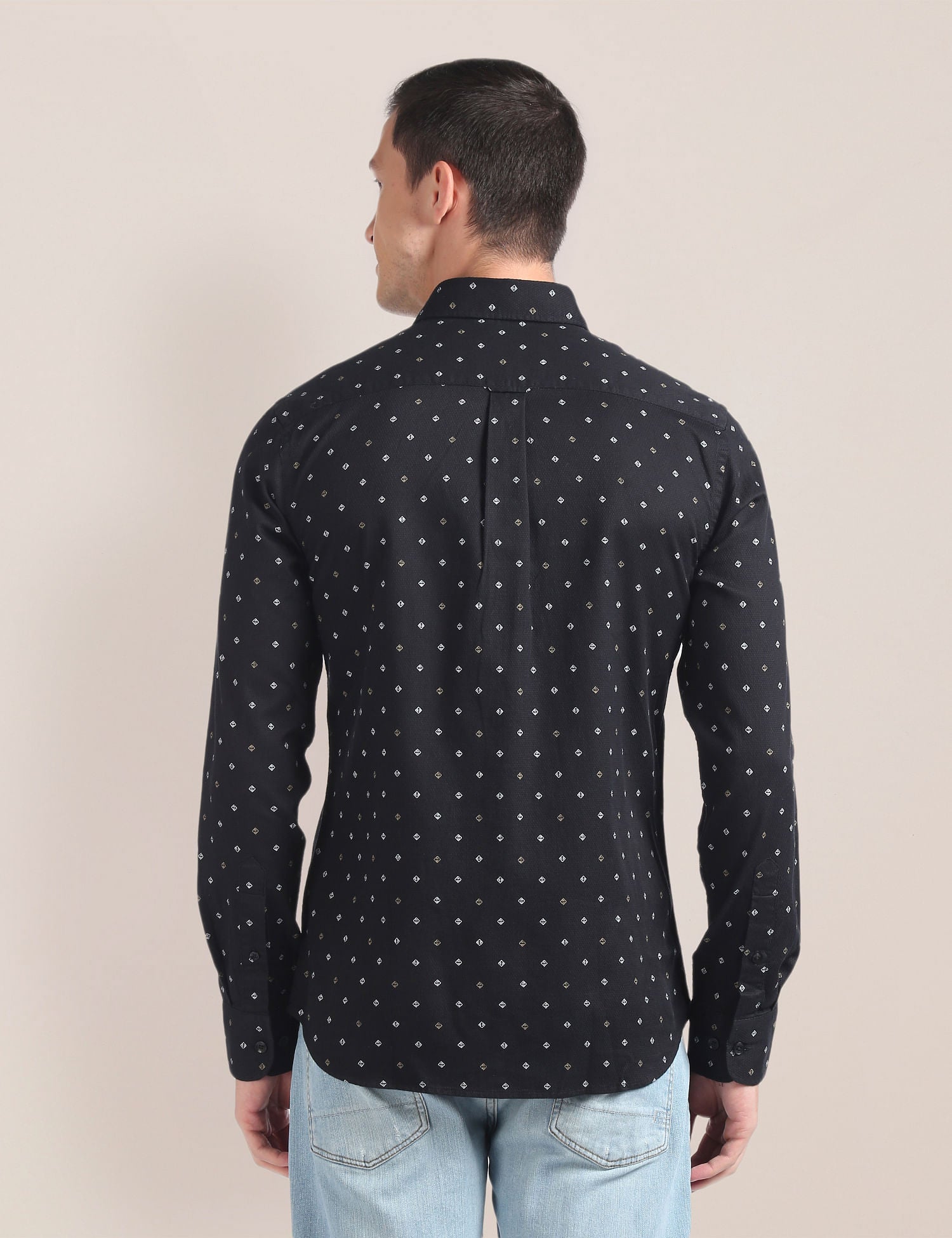 Geometric Print Dobby Shirt Black - U.S. POLO ASSN. | Large