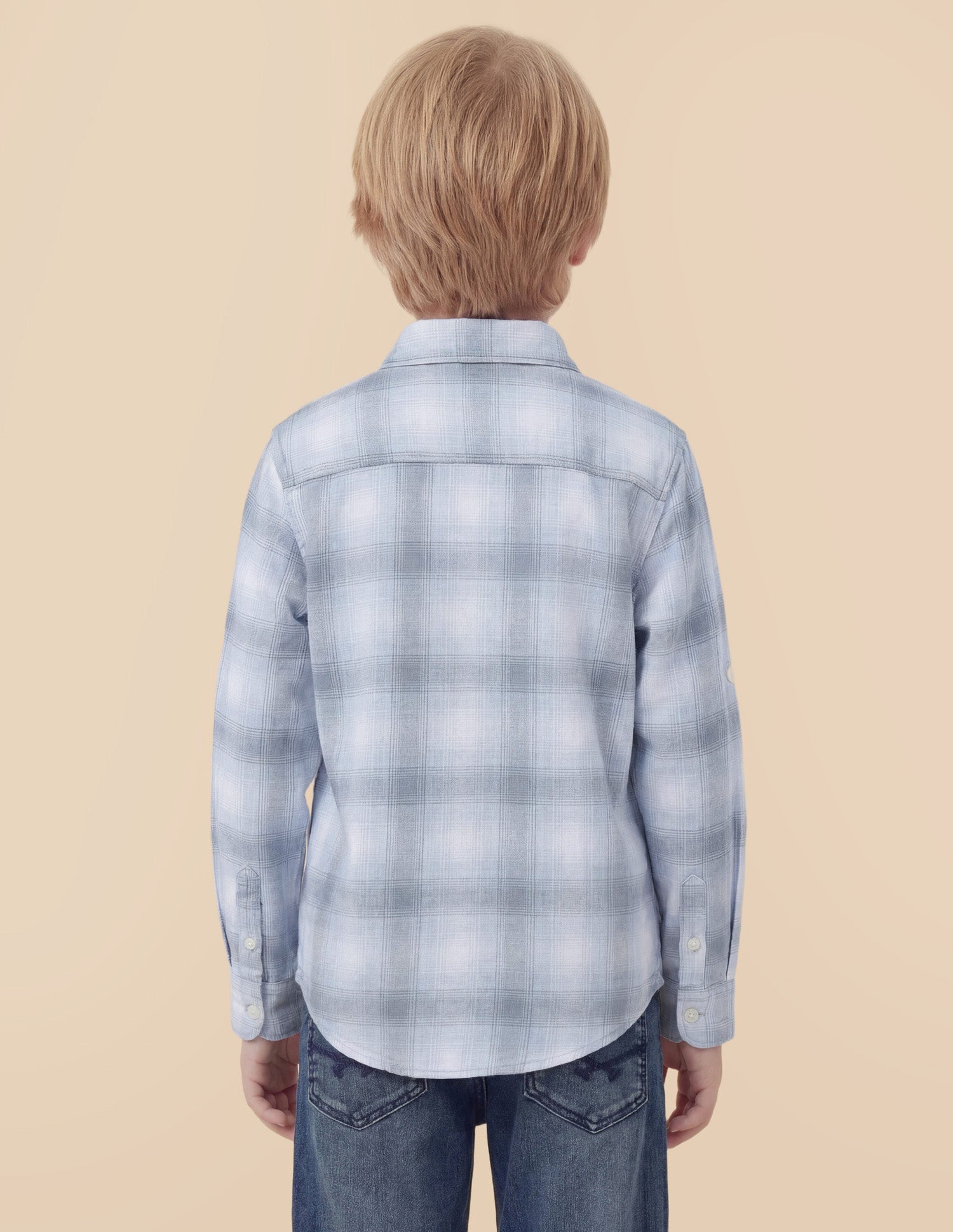 Boys Tartan Checked Pattern Twill Shirt Light Blue - U.S. Polo Assn. India | Large