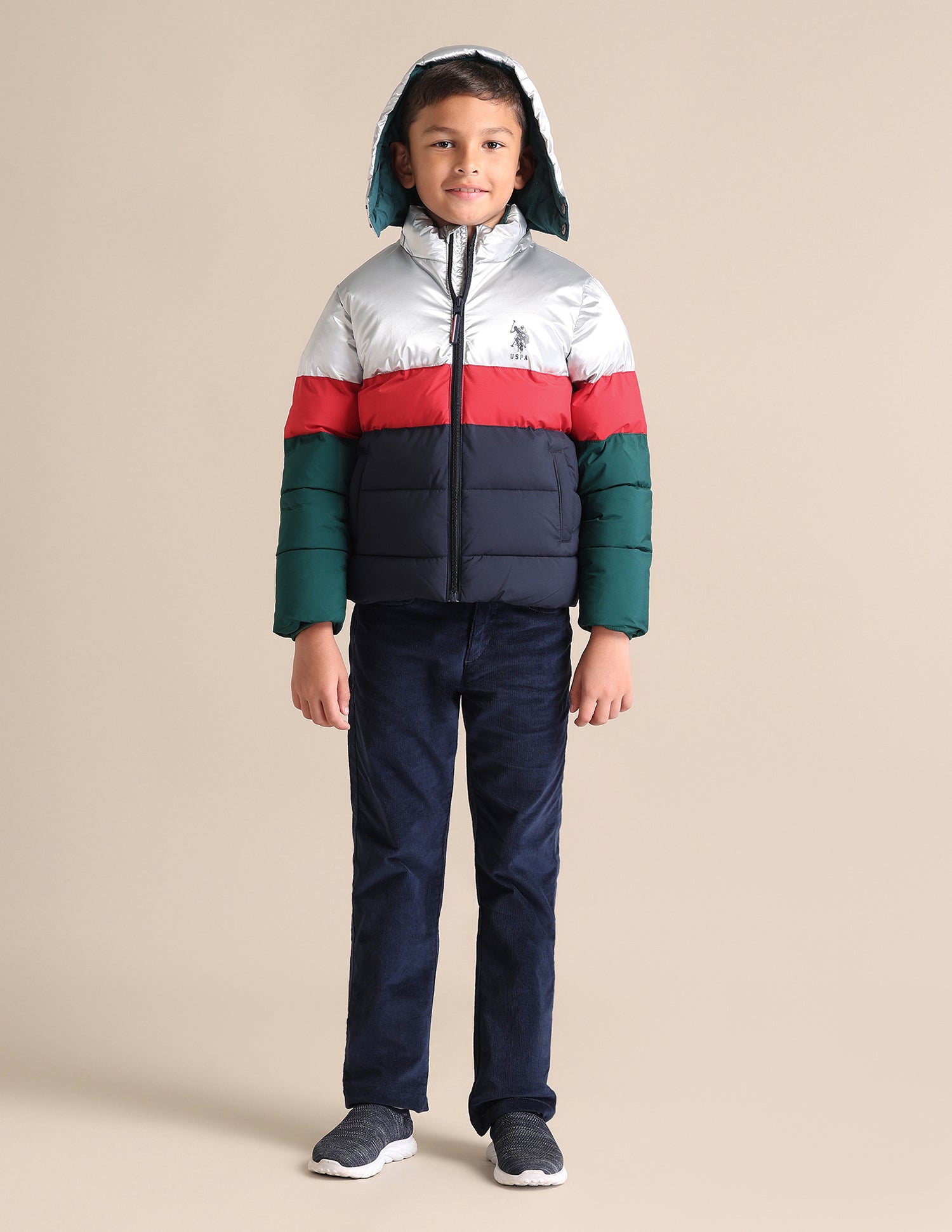 Boys Colour Blocked Hooded Jacket Navy - U.S. POLO ASSN. | Large