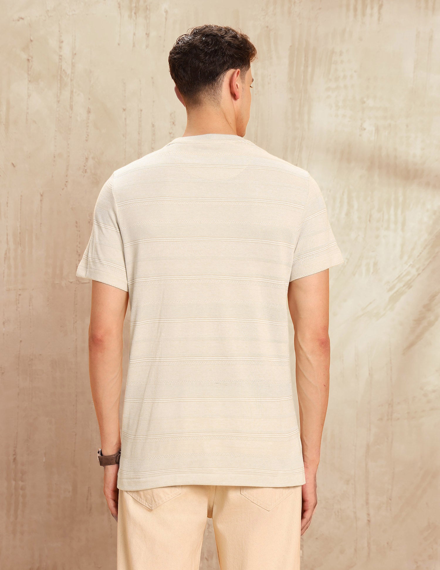 Horizontal Striped Slim Fit T-Shirt Beige - U.S. POLO ASSN. | Large