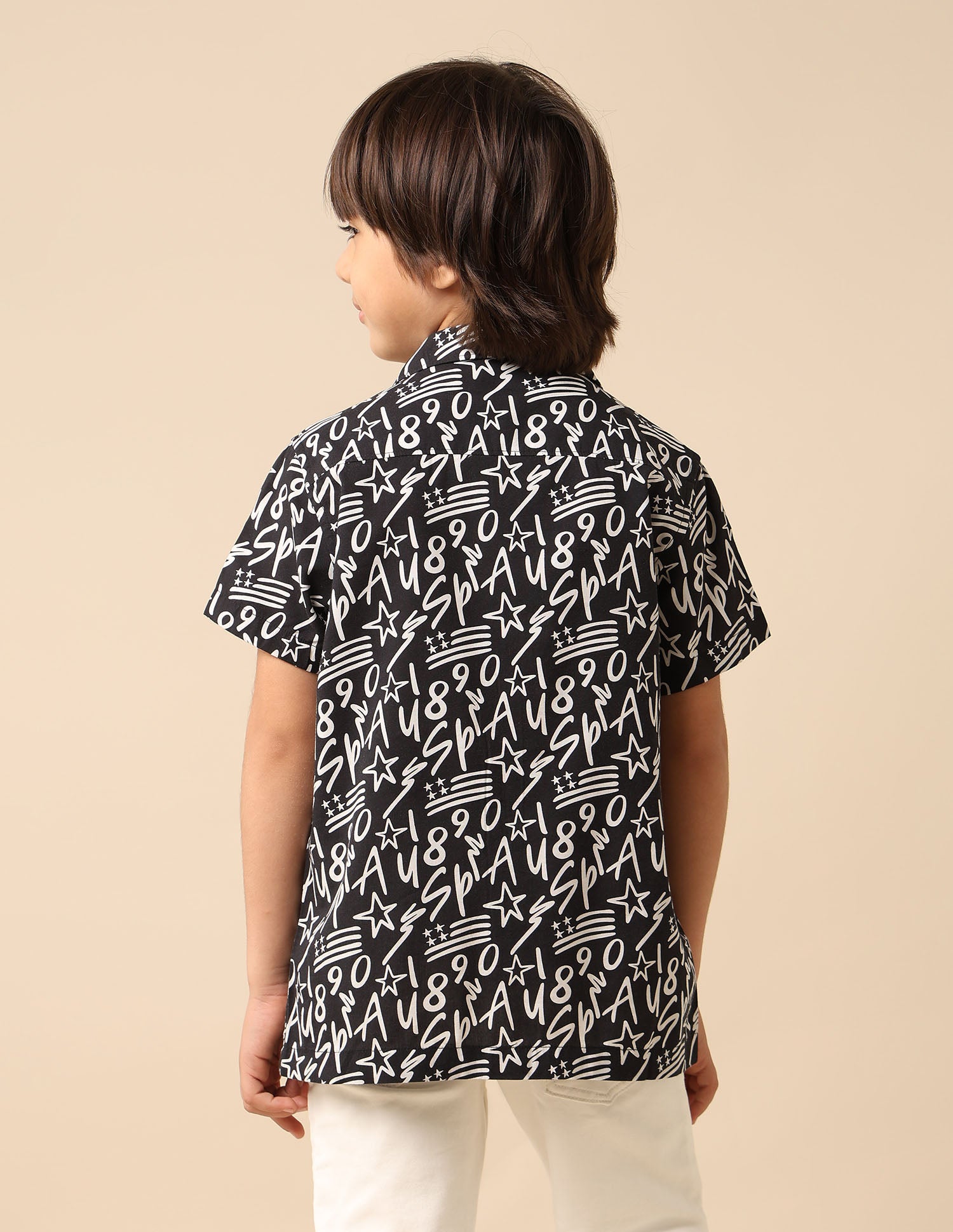 Boys All Over Printed Cuban Shirt Black - U.S. POLO ASSN. | Large
