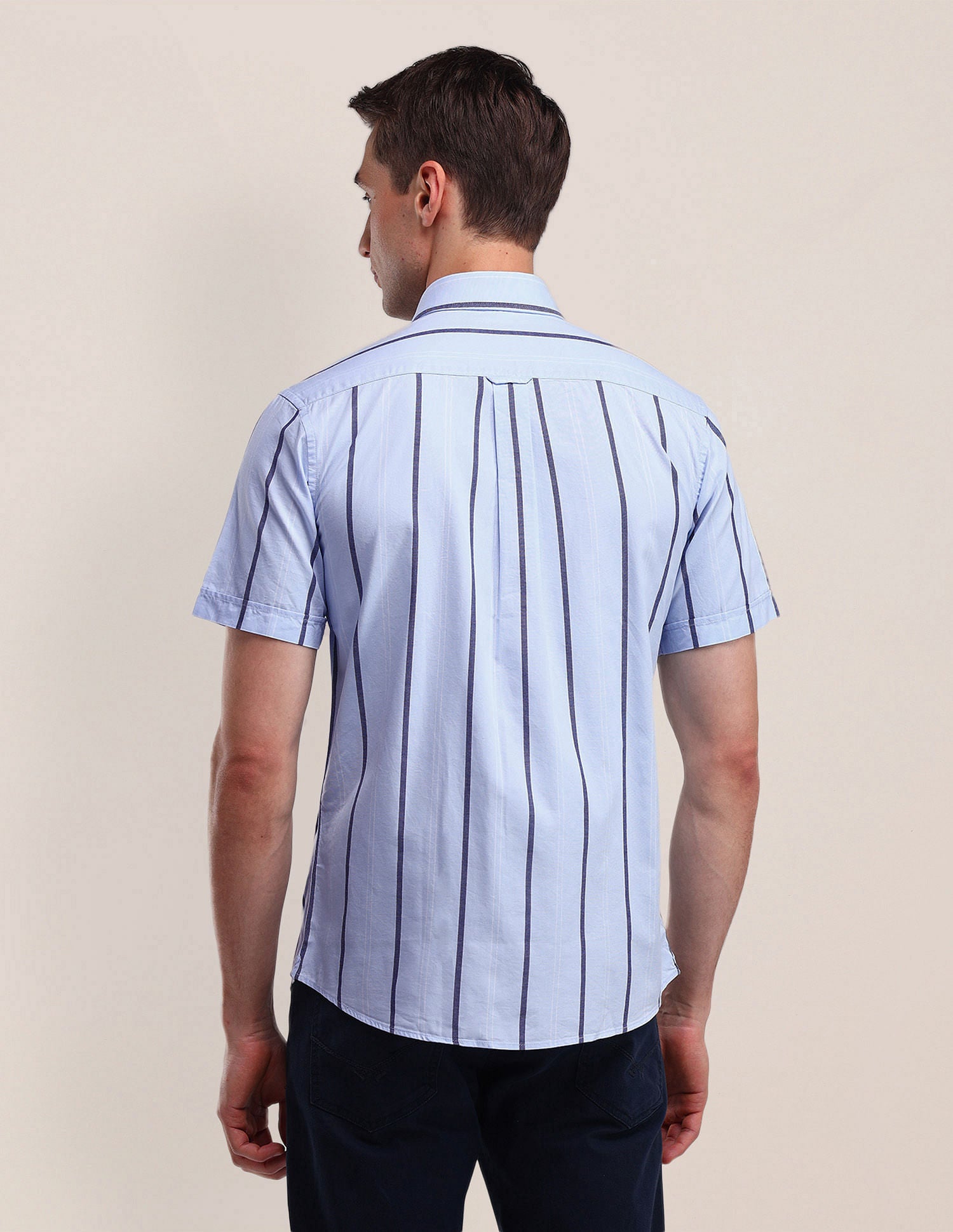 Tailored Fit Cotton Striped Shirt Blue - U.S. Polo Assn. India | Large