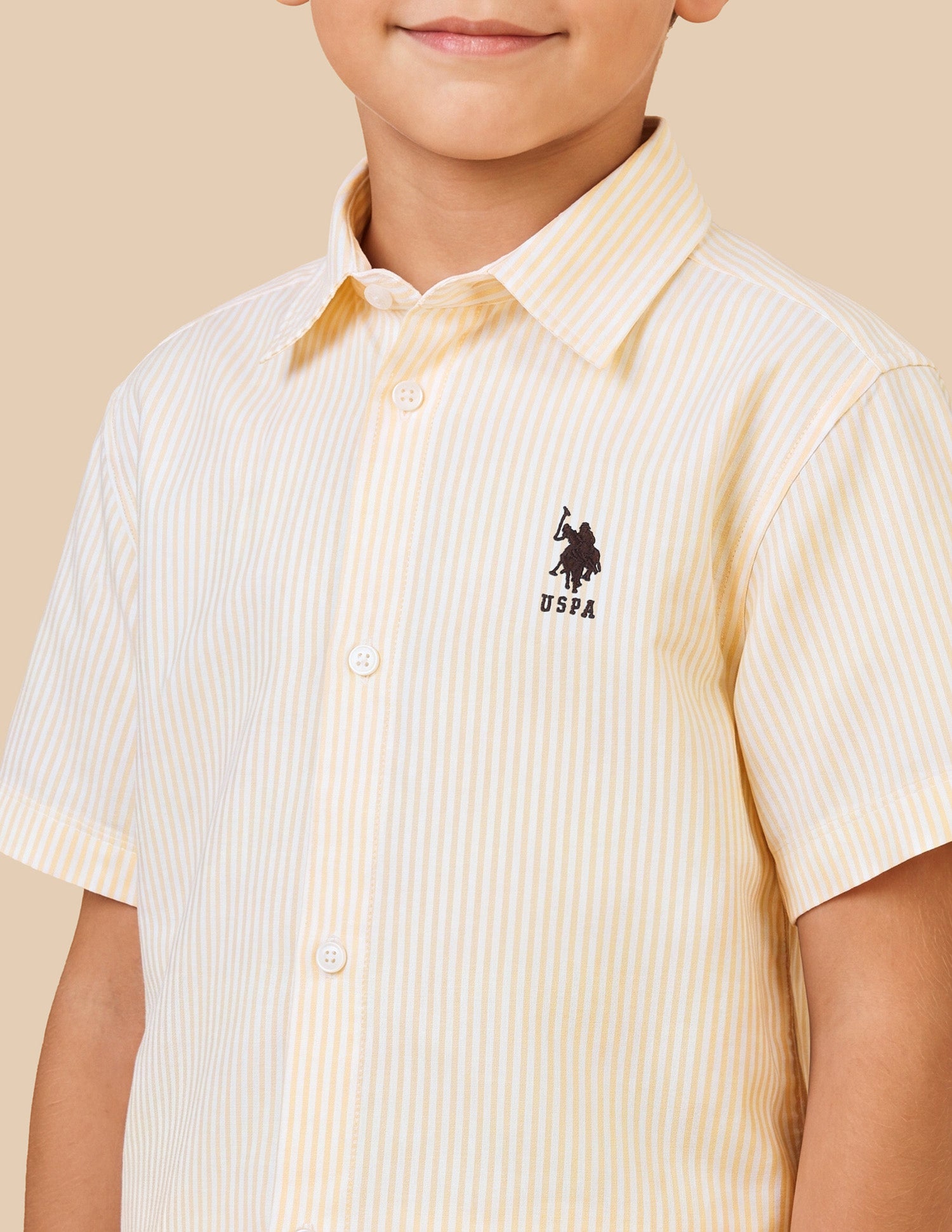 Vertical Striped Brand Printed Boxy Fit Shirt Yellow - U.S. Polo Assn. India | Large