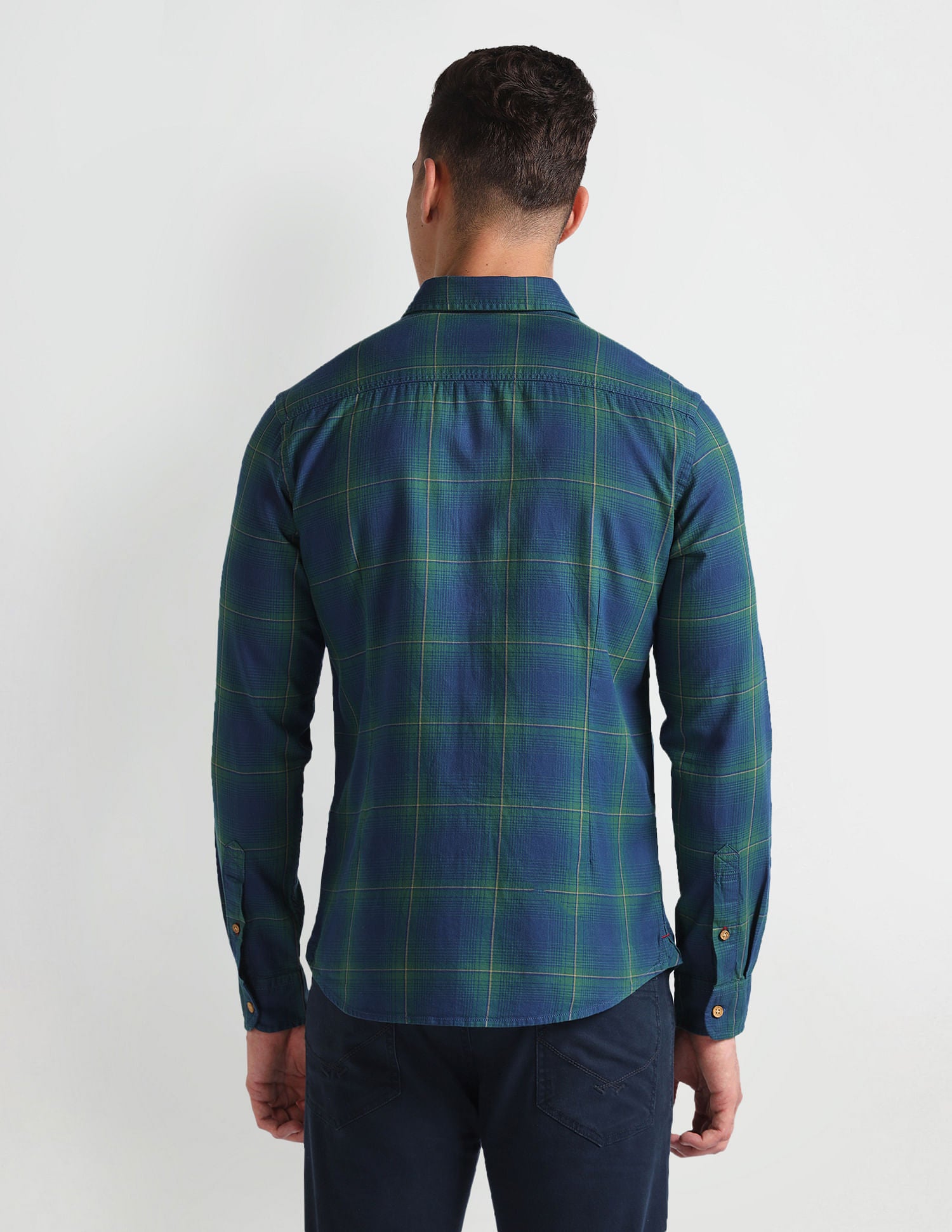 Tartan Check Twill Shirt Blue and Green - U.S. Polo Assn. India | Large