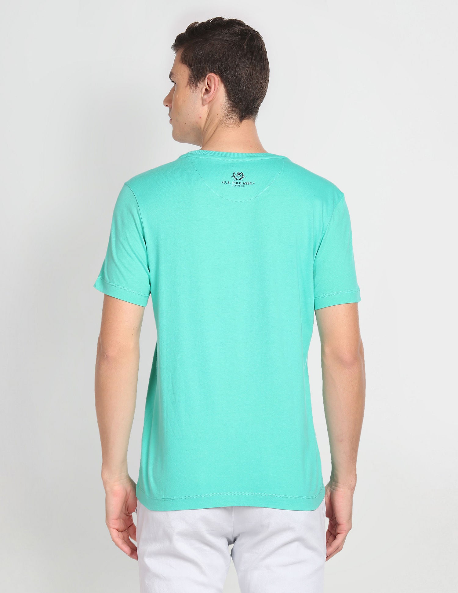 Crew Neck Graphic Print T-Shirt Turquoise - U.S. Polo Assn. India | Large