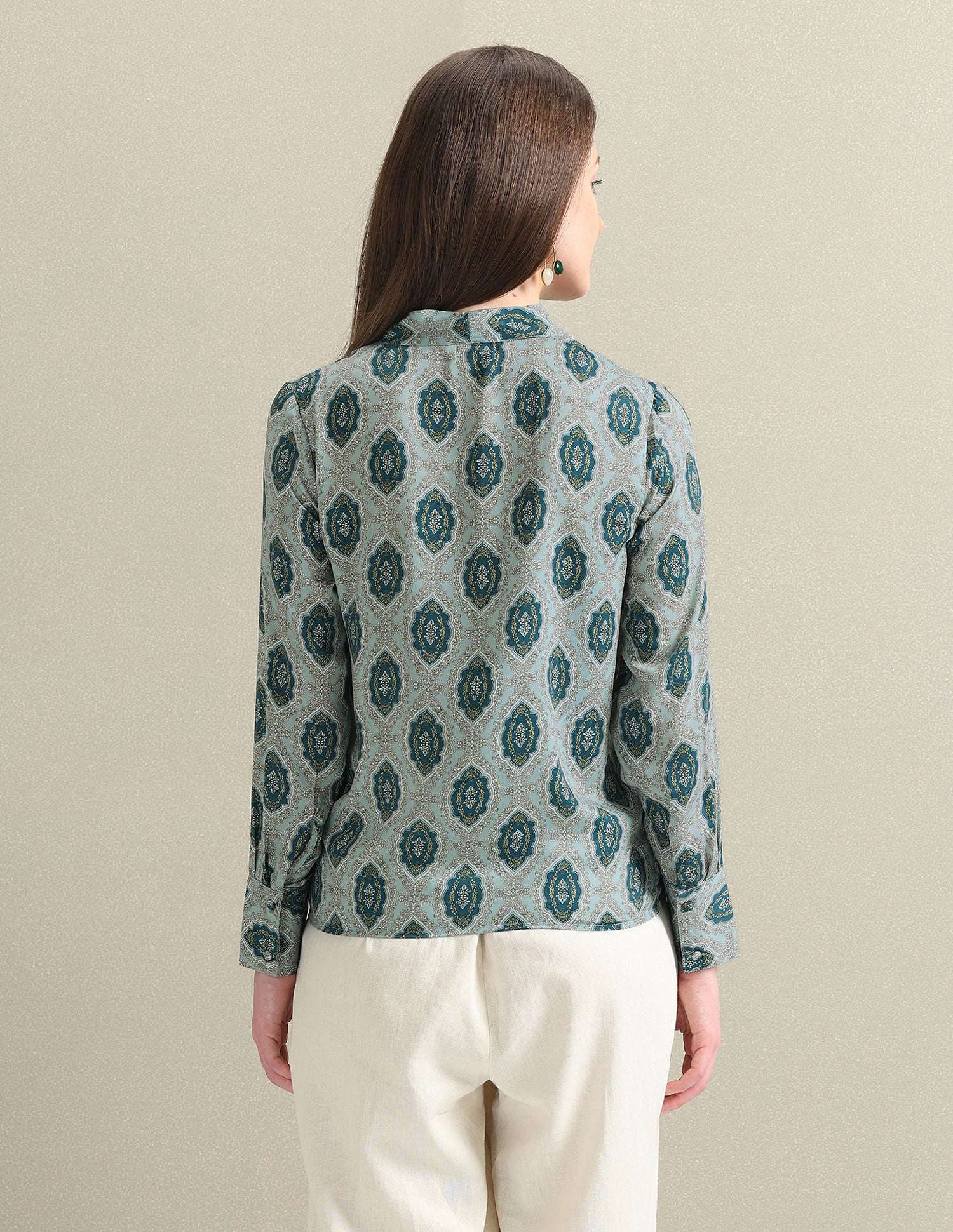 Motif Print Satin Wrap Top Blue - U.S. POLO ASSN. | Large