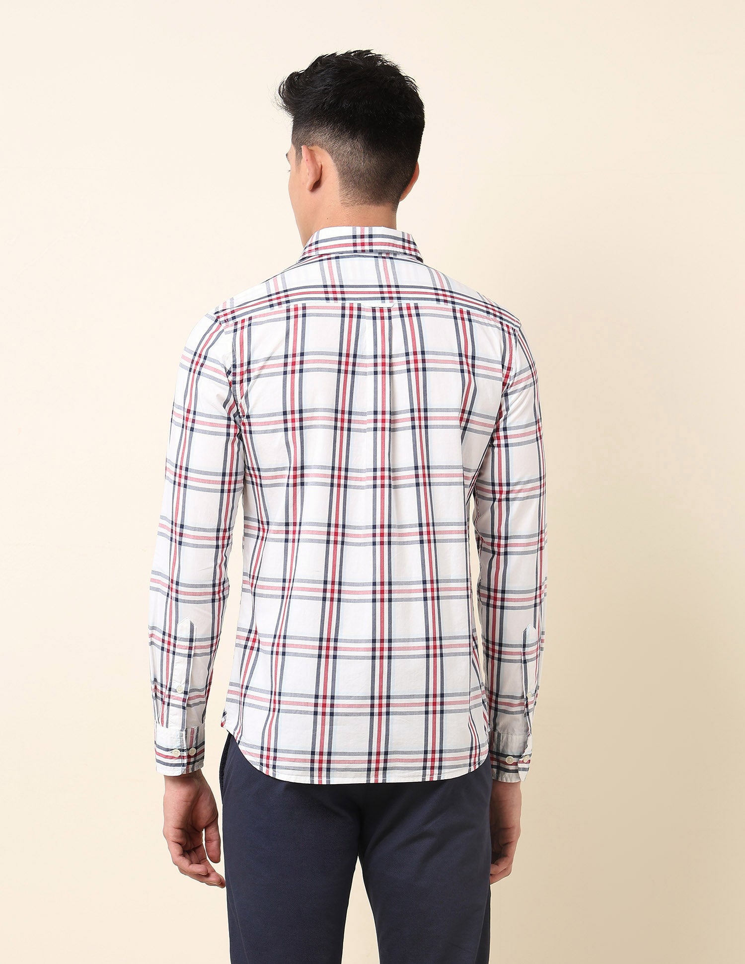 Pure Cotton Plaid Checked Shirt White - U.S. Polo Assn. India | Large