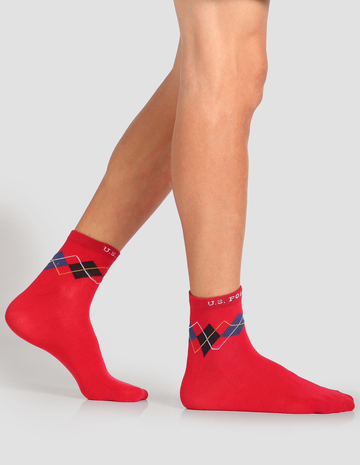 Aloe Finish Ankle Length ES002 Socks - Pack Of 3 Black, Red and Navy - U.S. POLO ASSN. | Large