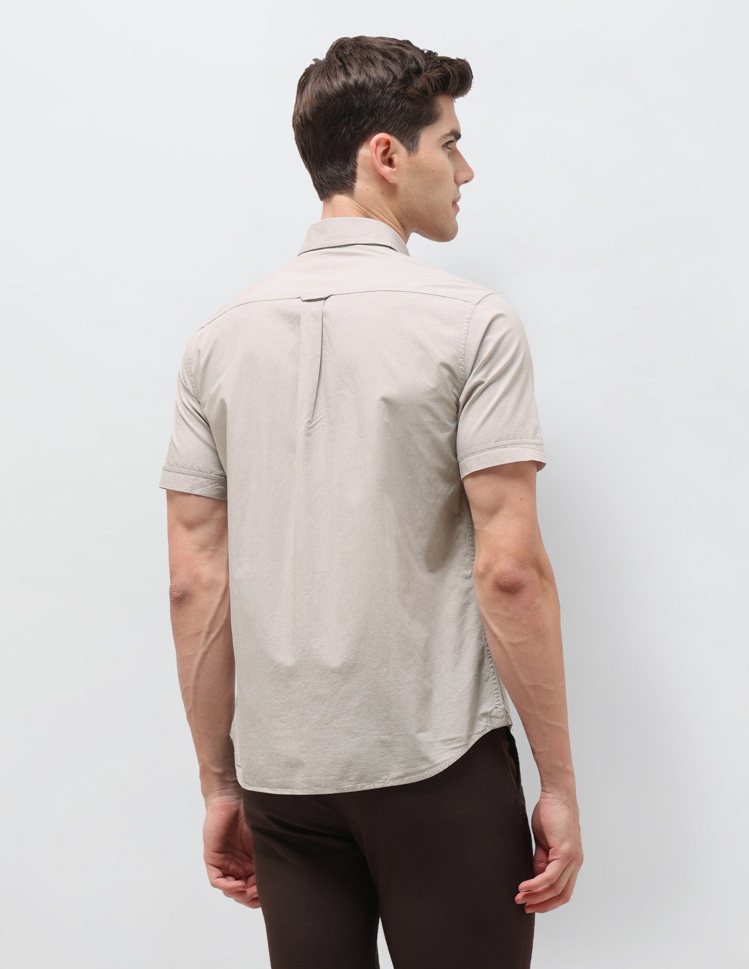 Solid Striped Detail Regular Fit Shirt Beige - U.S. Polo Assn. India | Large