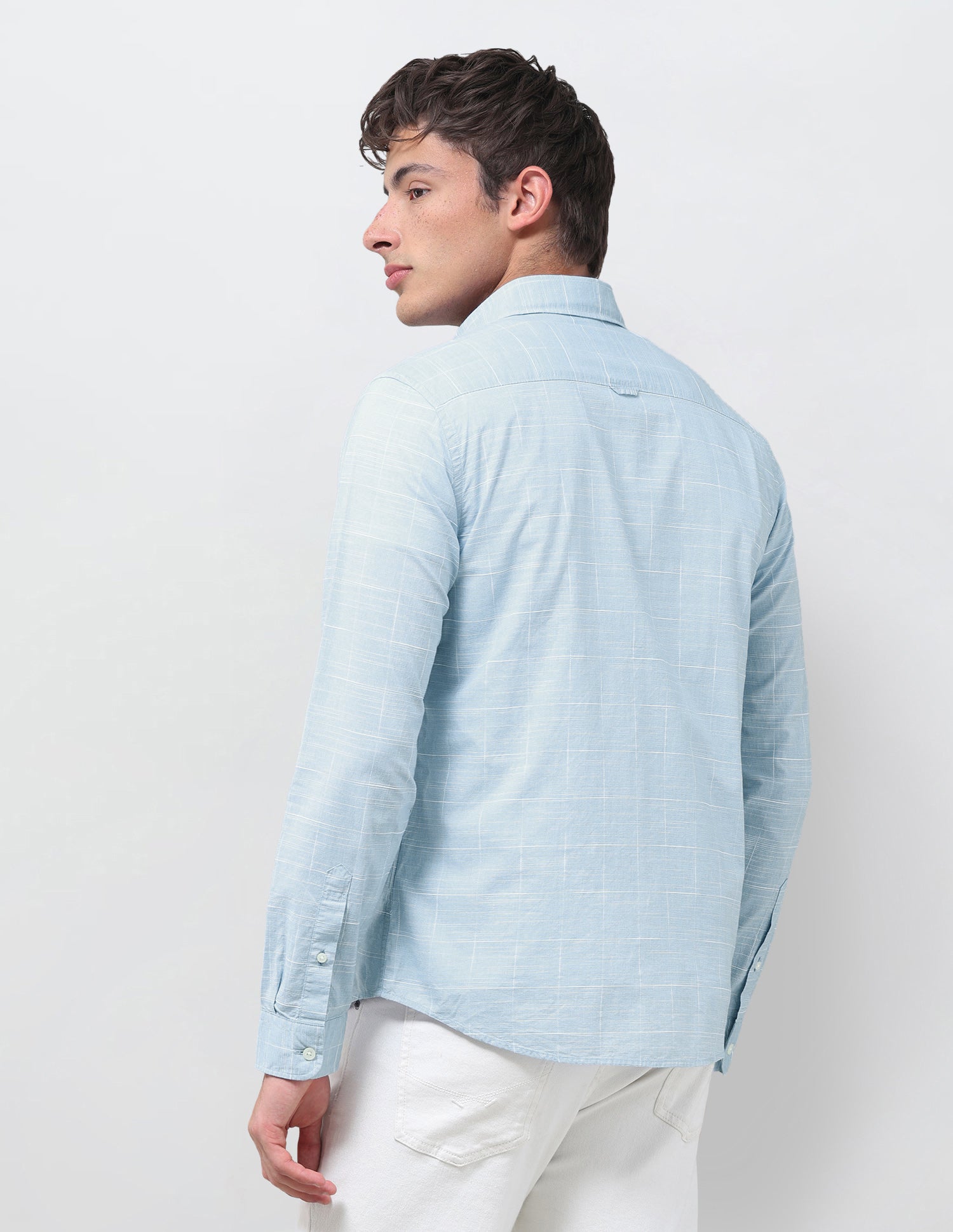 Windowpane Checked Jaquard Shirt Light Blue - U.S. Polo Assn. India | Large