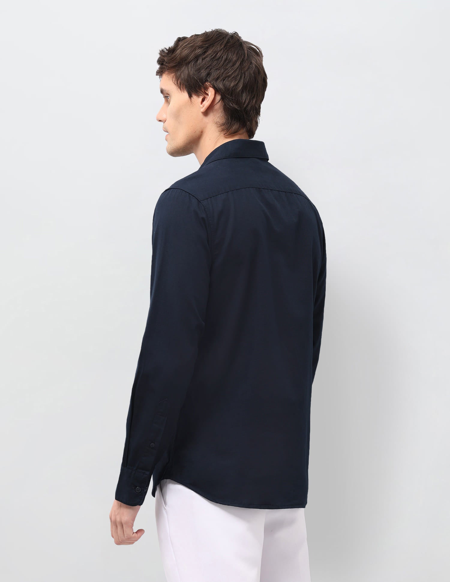 Solid Linen Tailored Fit Shirt Blue - U.S. Polo Assn. India | Large