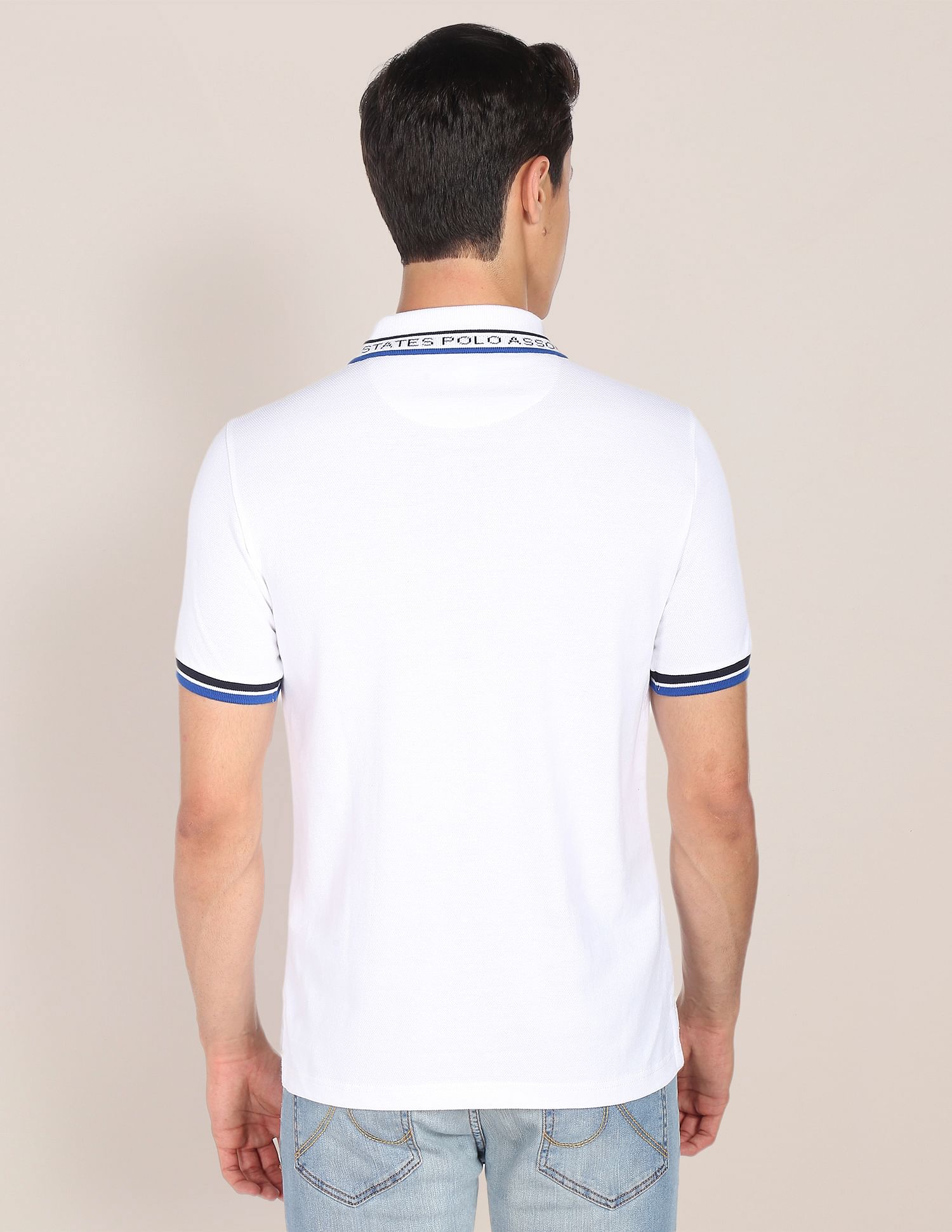 Men White Solid Cotton Polo Shirt White - U.S. Polo Assn. India | Large