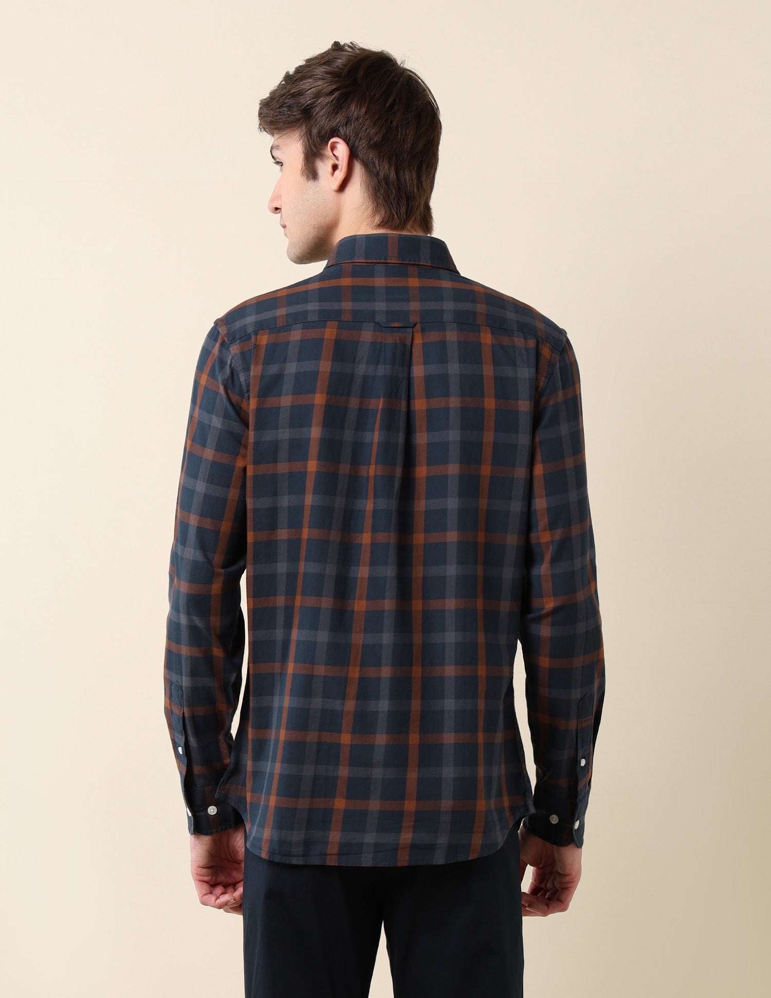 Windowpane Checked Pure Cotton Shirt Navy - U.S. Polo Assn. India | Large