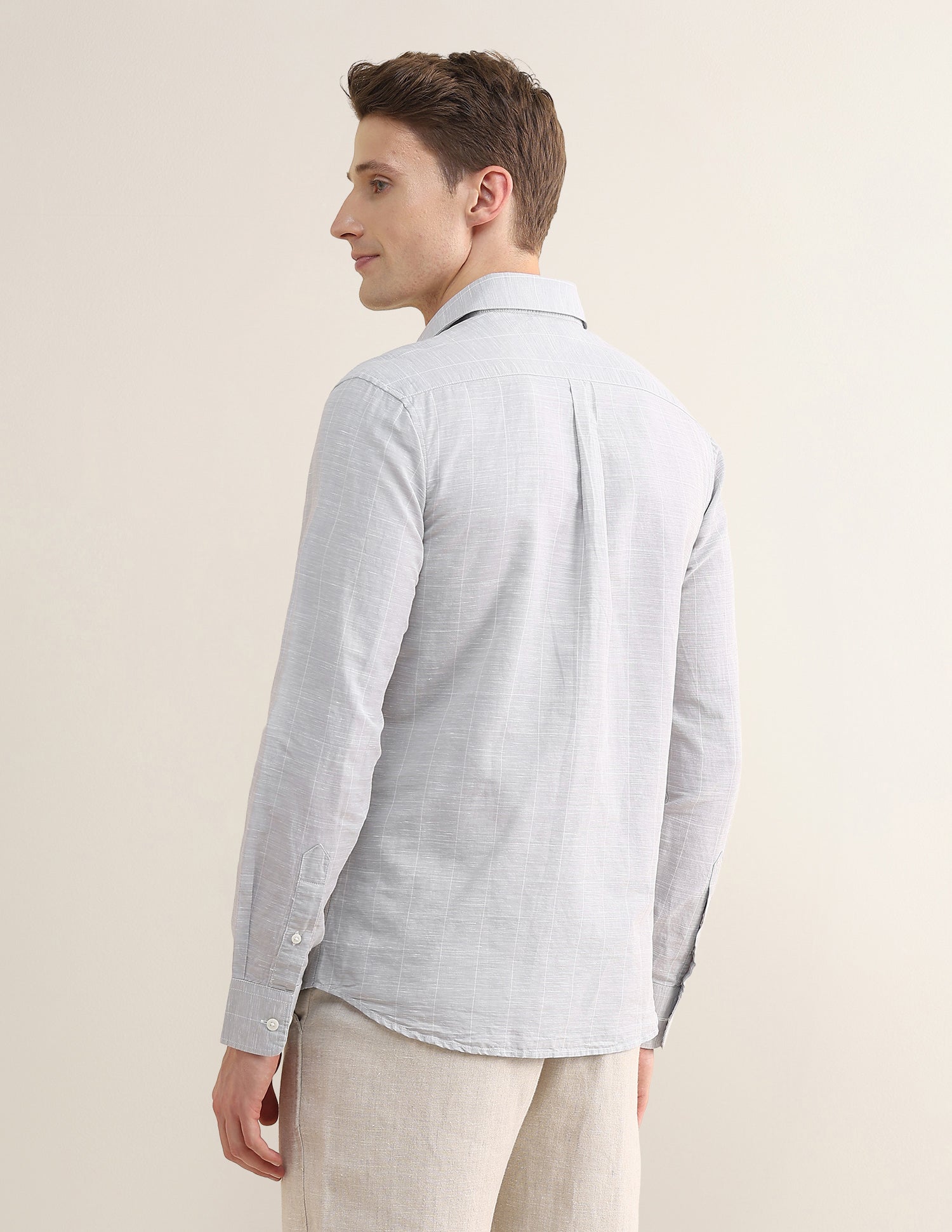 Windowpane Checked Regular Fit Shirt Light Grey - U.S. Polo Assn. India | Large