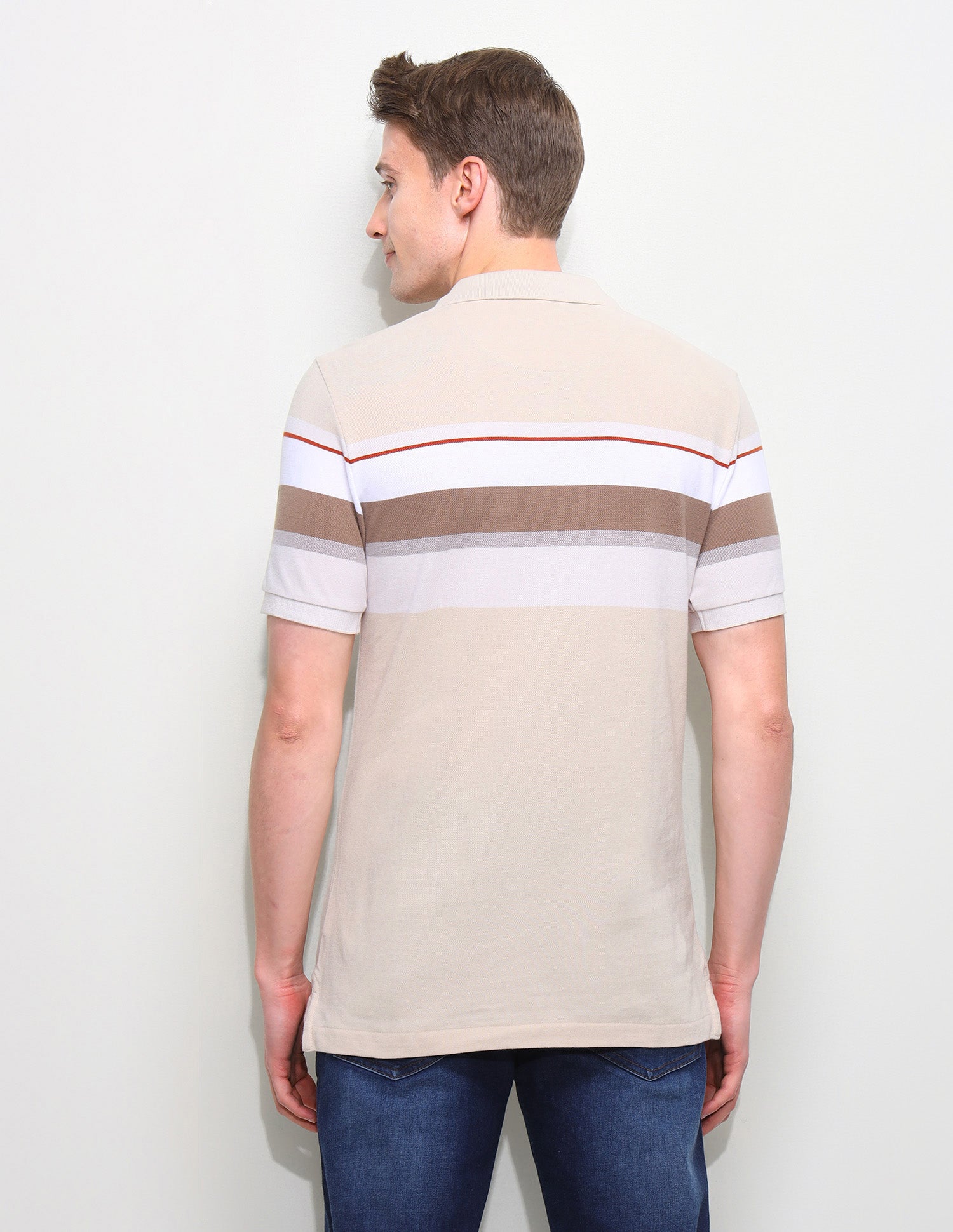 Horizontal Striped Slim Fit Polo Shirt Beige - U.S. Polo Assn. India | Large