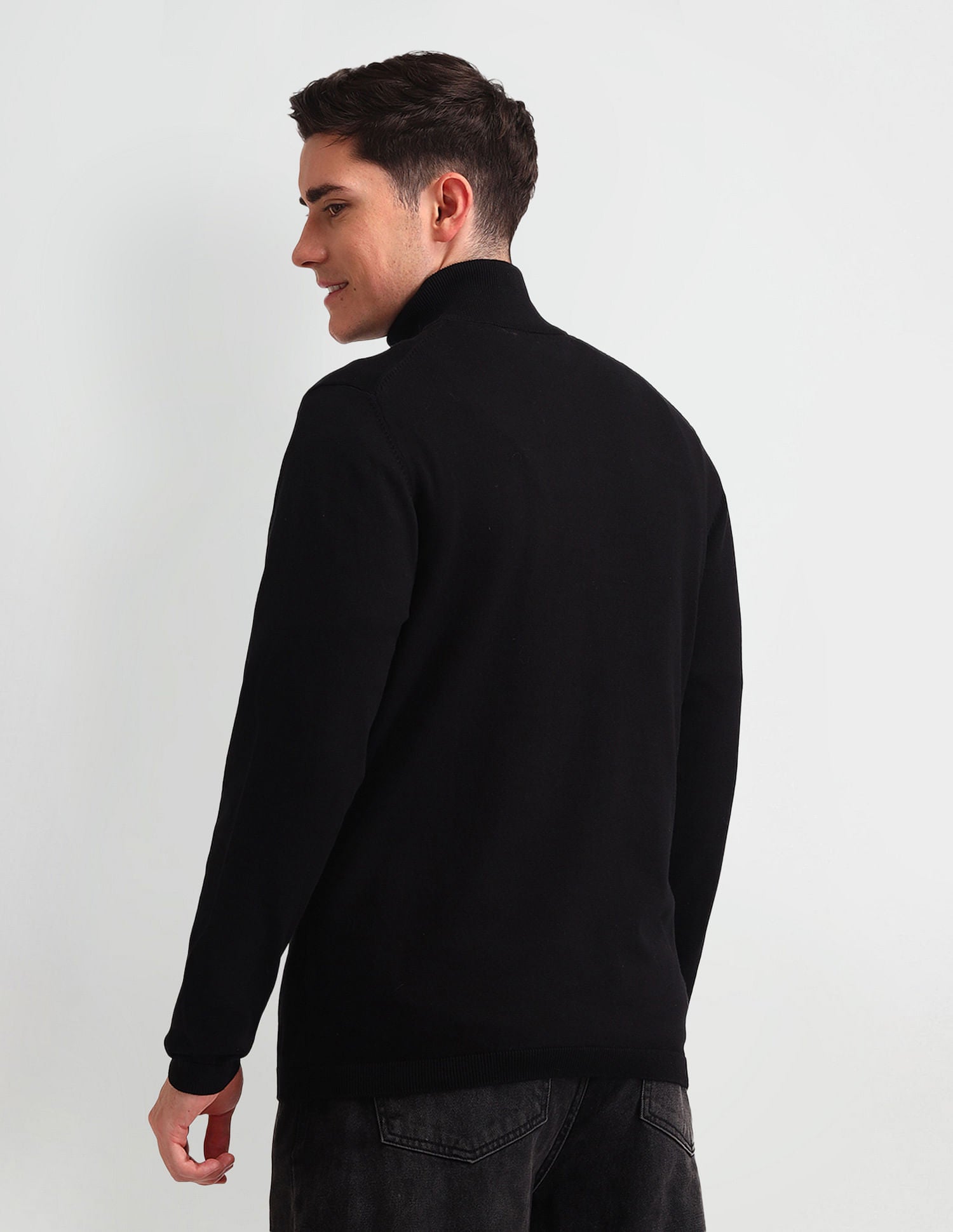 Half Zipper Solid Sweater Black - U.S. Polo Assn. India | Large