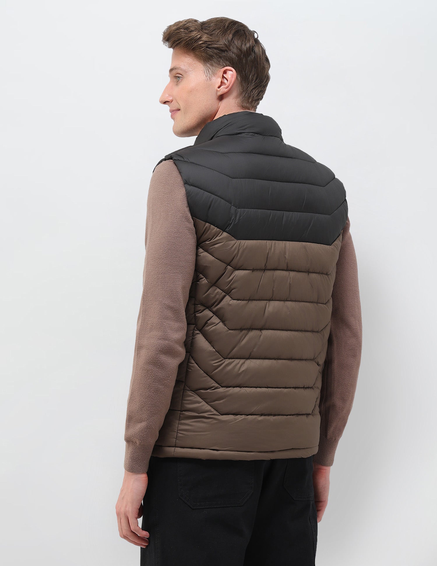 Colour Blocked Removable Hood Puffer Jacket Dark Brown - U.S. POLO ASSN. | Large