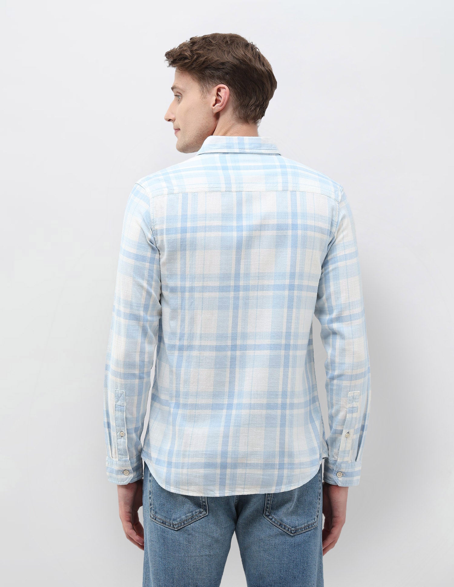 Tartan Checked Slim Fit Shirt Light Blue - U.S. Polo Assn. India | Large
